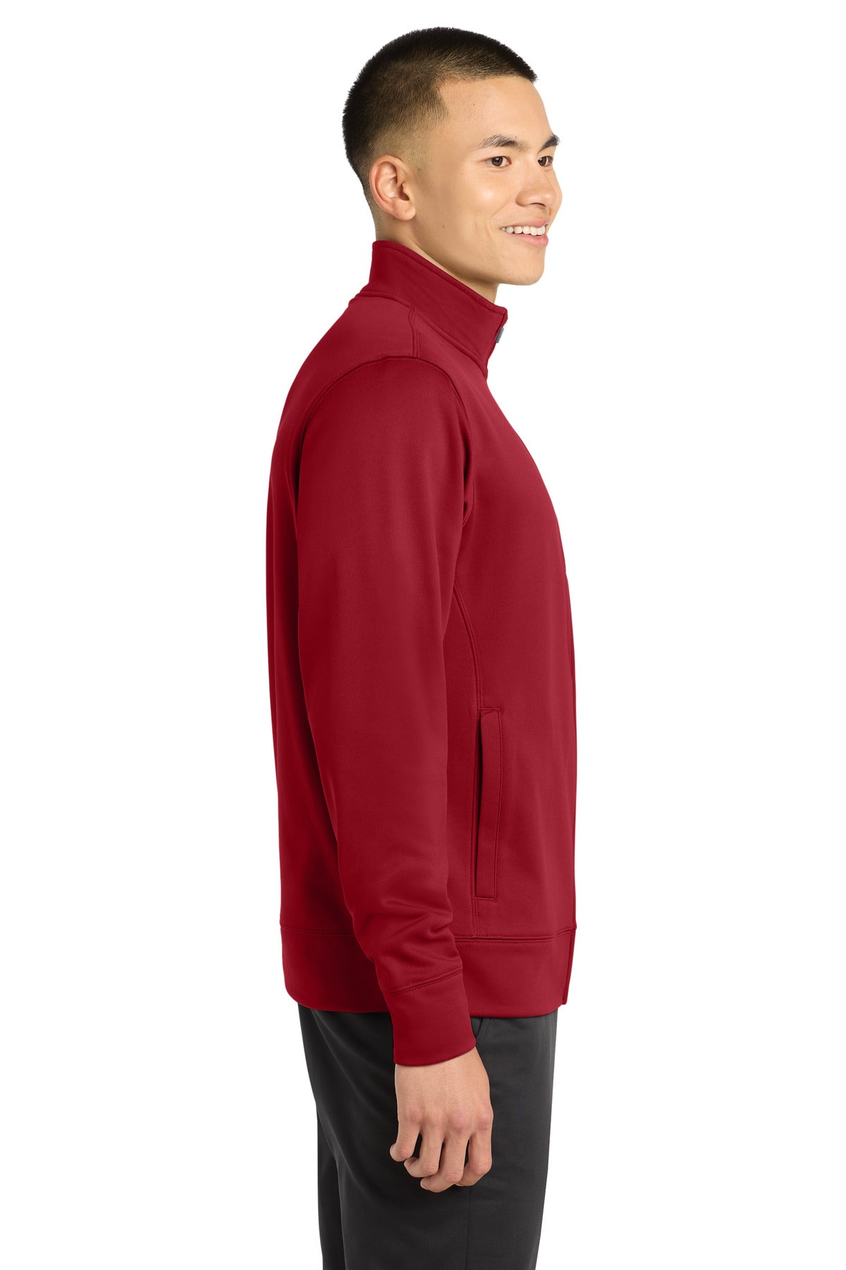 Deep Red Sport-Tek Sport-Wick Fleece Full-Zip Jacket. ST241 plain