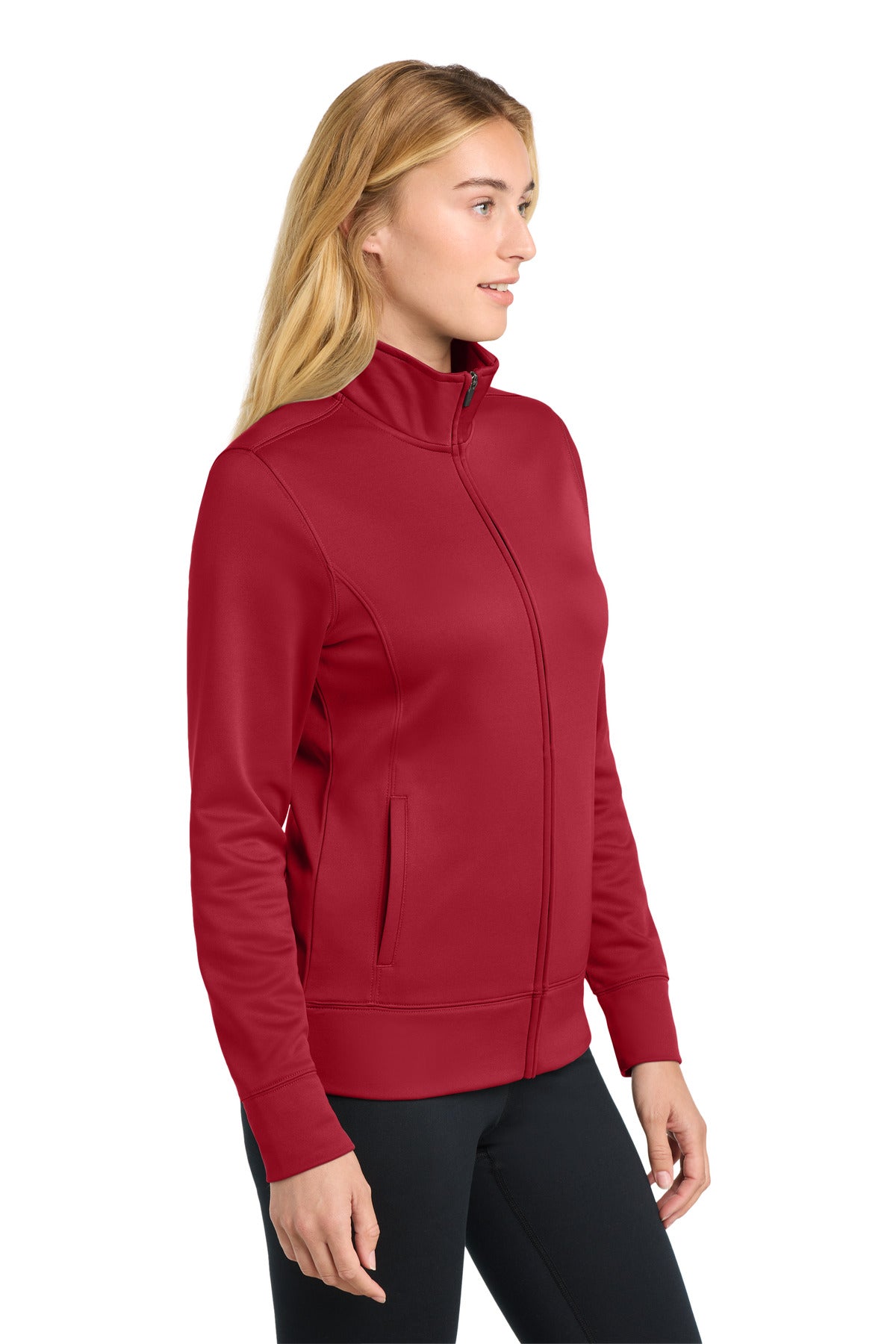 Deep Red Sport-Tek Women's Sport-Wick Fleece Full-Zip Jacket. LST241 plain