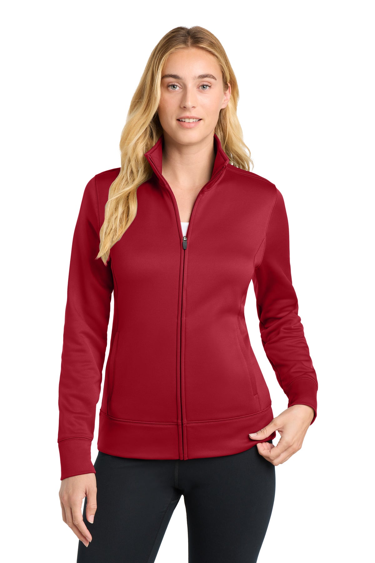 Deep Red Sport-Tek Women's Sport-Wick Fleece Full-Zip Jacket. LST241 plain