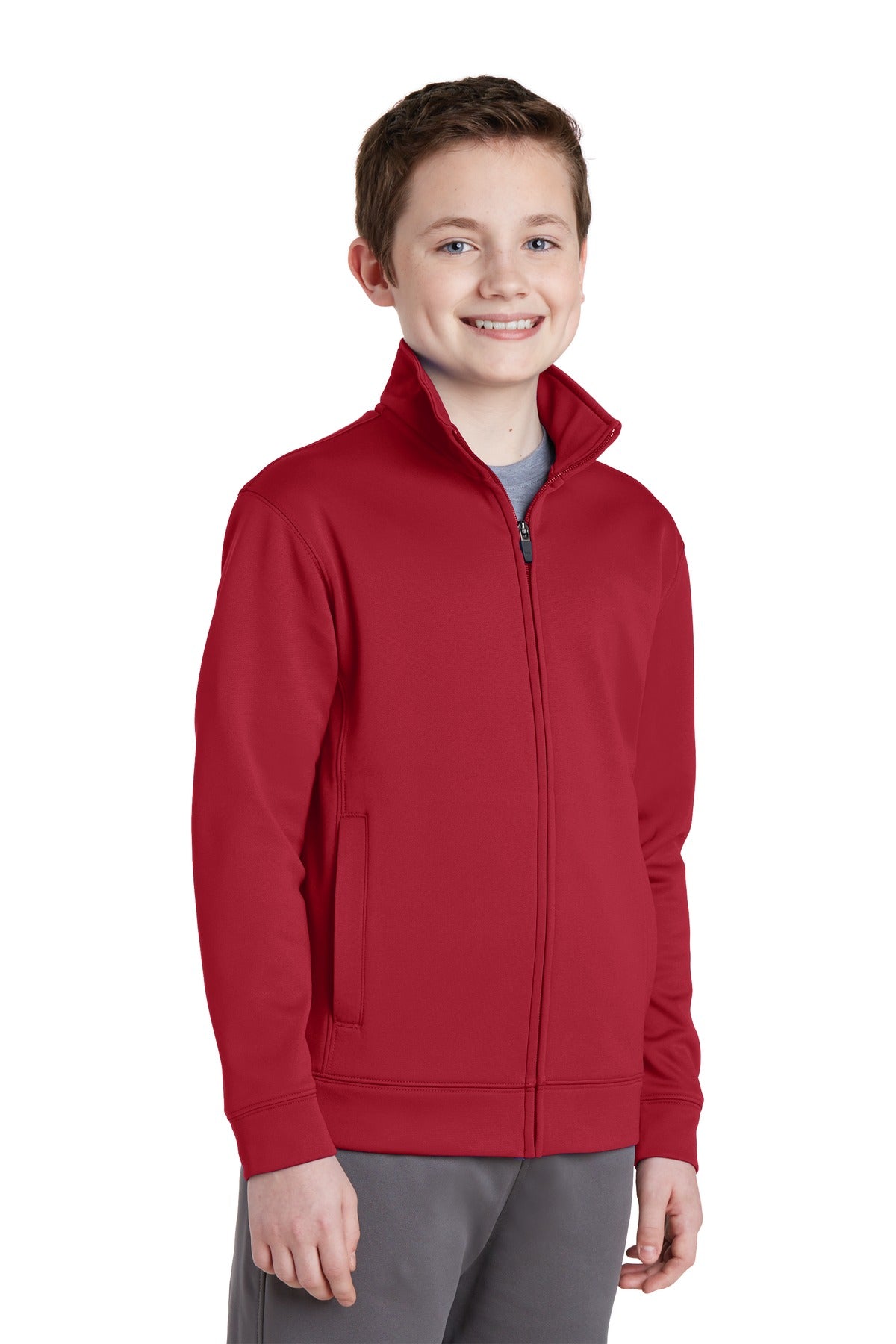 Deep Red Sport-Tek Youth Sport-Wick Fleece Full-Zip Jacket. YST241 plain