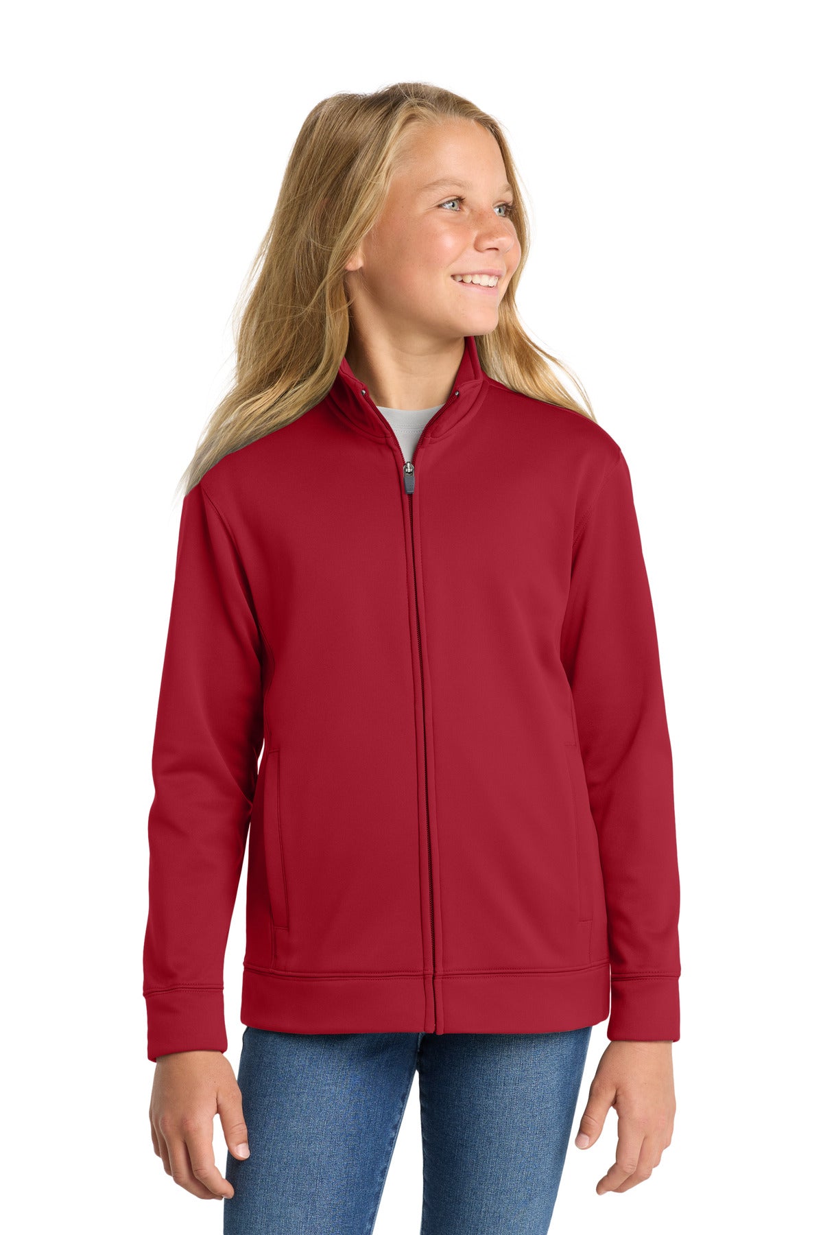 Deep Red Sport-Tek Youth Sport-Wick Fleece Full-Zip Jacket. YST241 plain