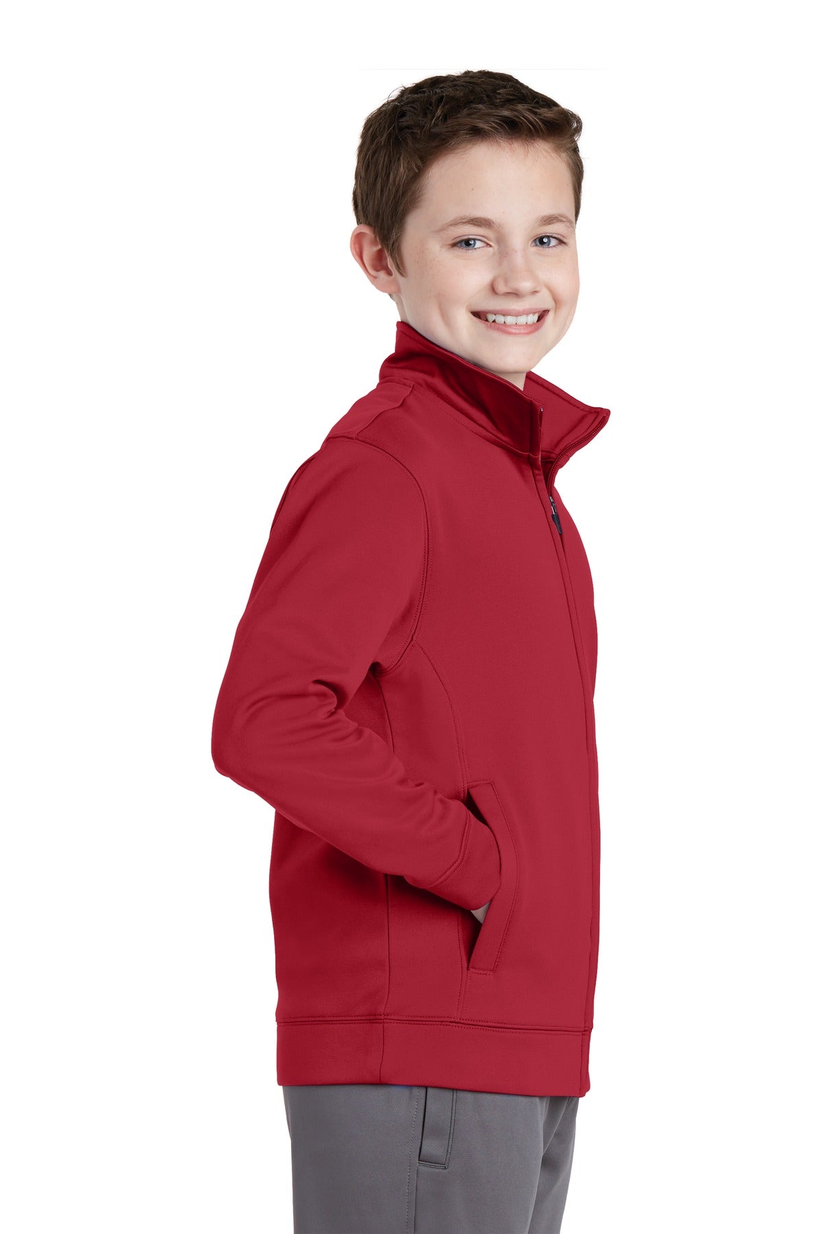 Deep Red Sport-Tek Youth Sport-Wick Fleece Full-Zip Jacket. YST241