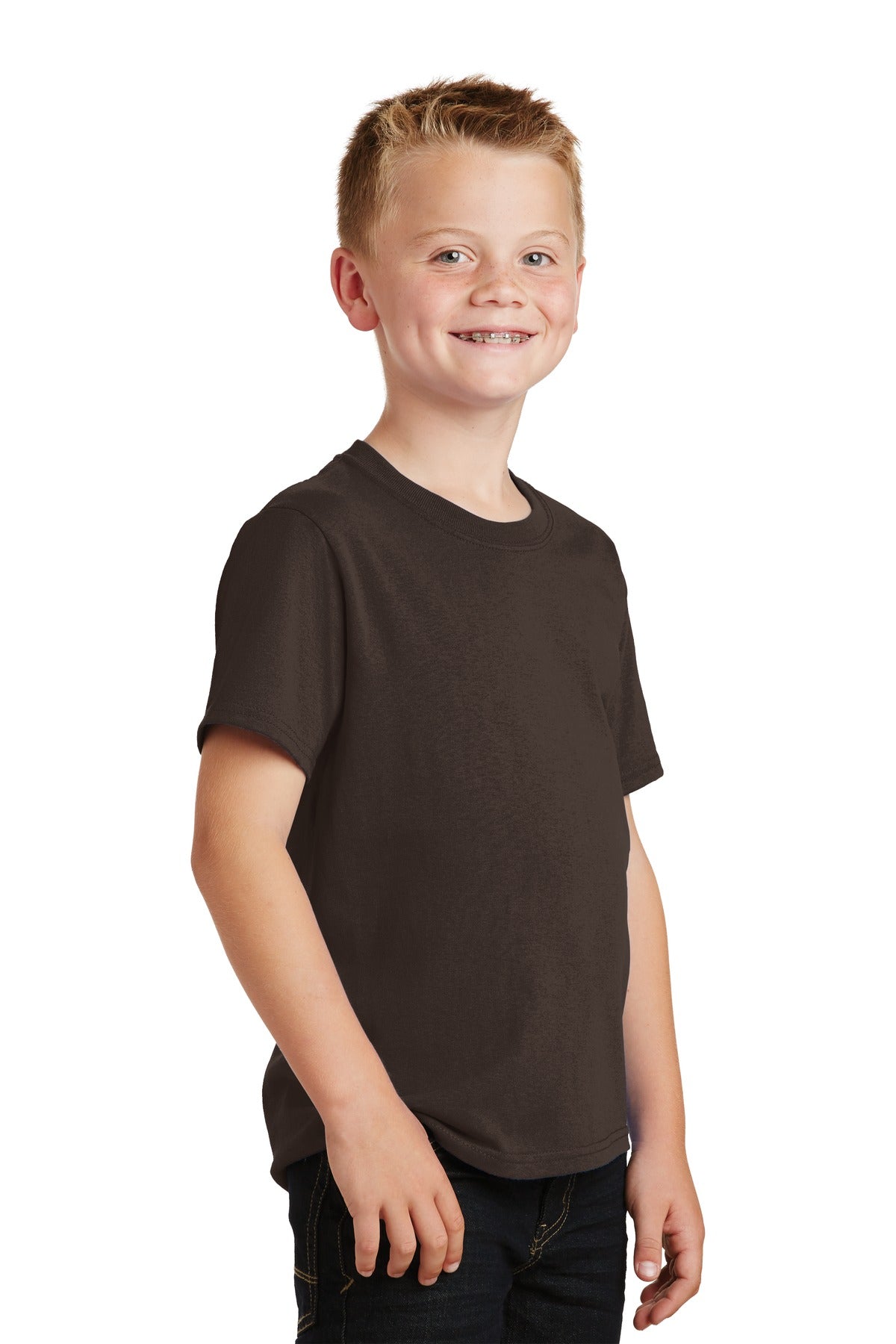 Dk Choc Brown Port & Co Youth Core Cotton Tee. PC54Y plain
