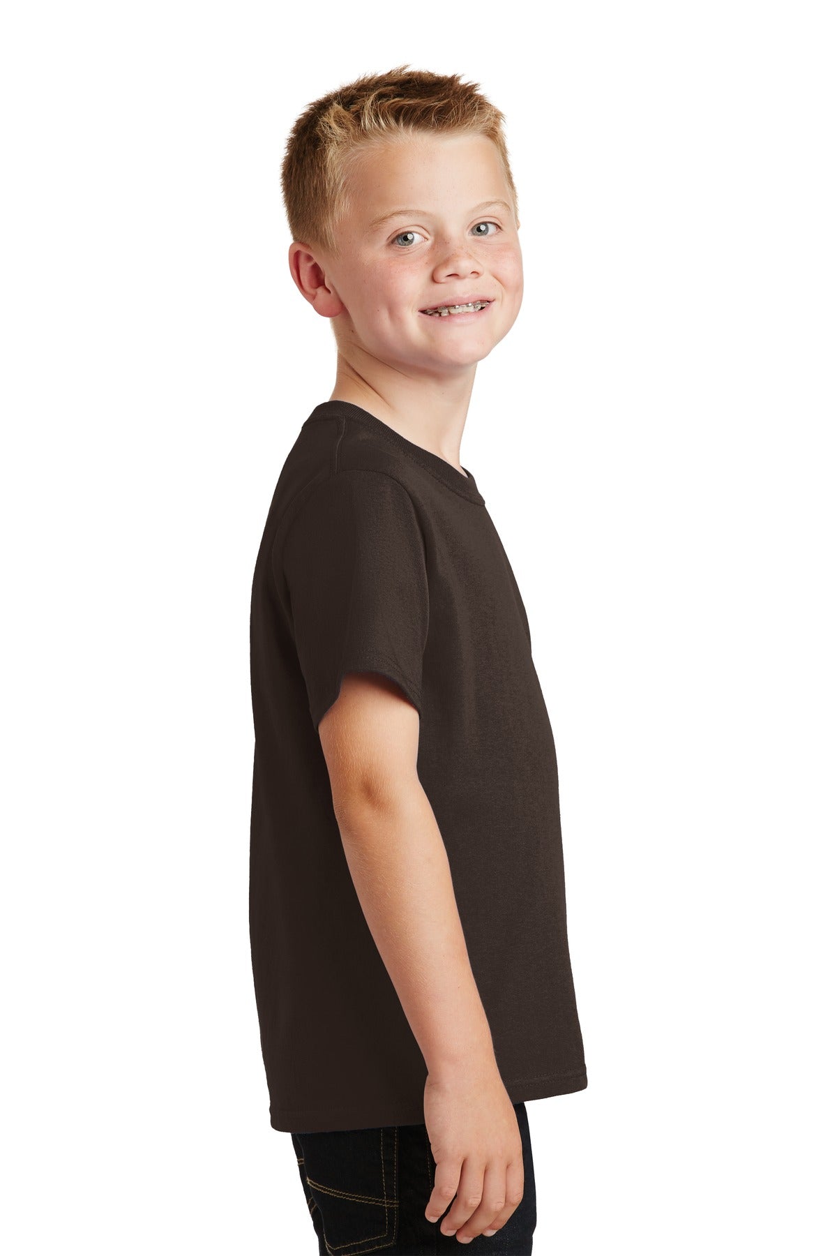 Dk Choc Brown Port & Co Youth Core Cotton Tee. PC54Y