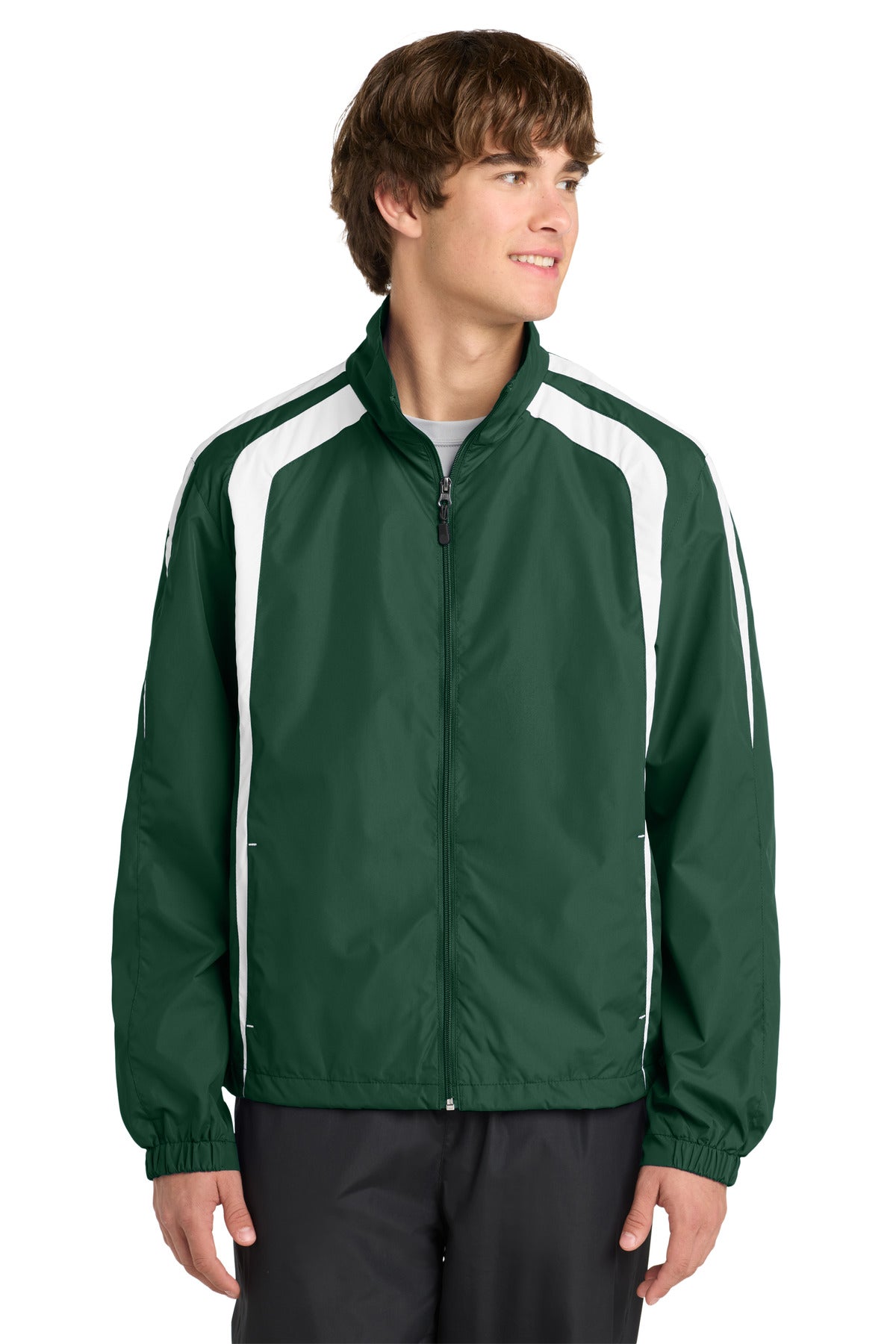 Forest Grn/Wht Sport-Tek Colorblock Raglan Jacket. JST60 plain