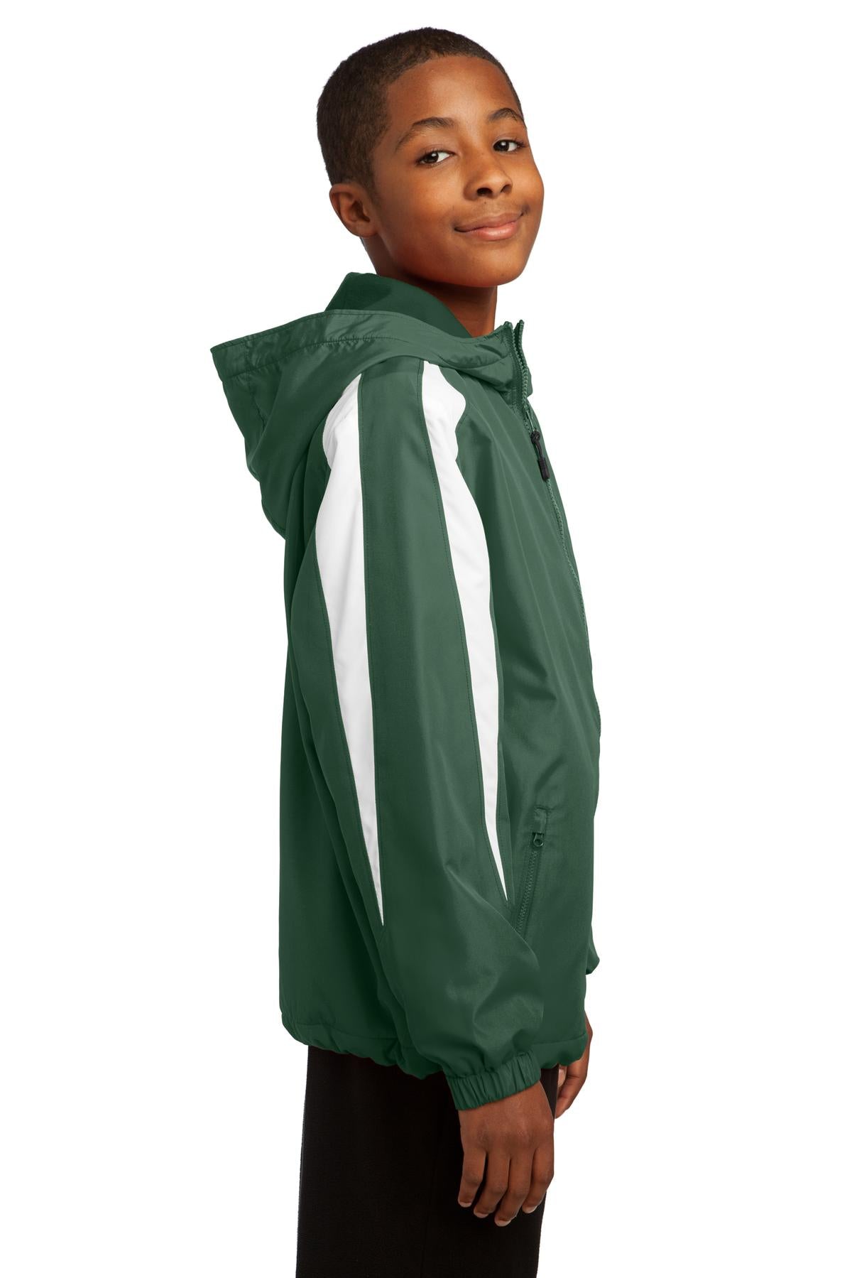 Forest Grn/Wht Sport-Tek Youth Fleece-Lined Colorblock Jacket. YST81
