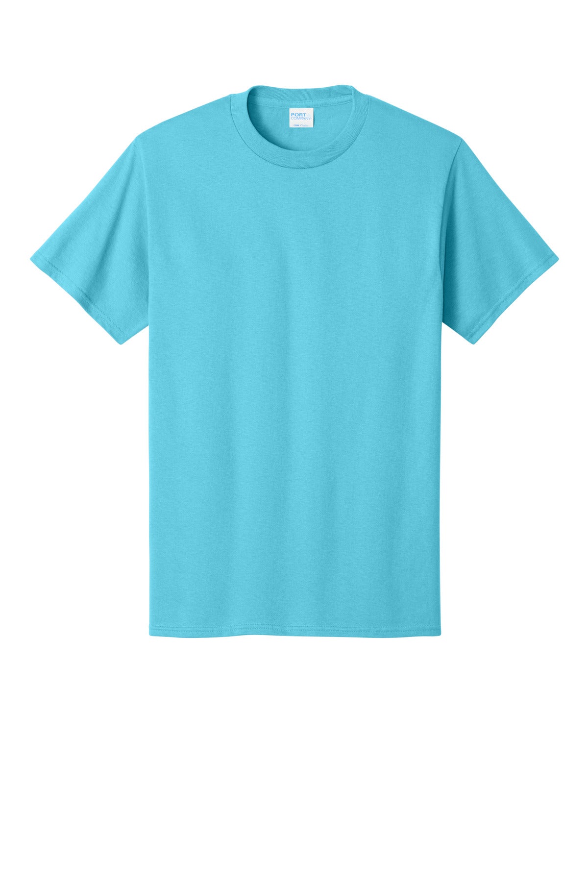 Front View of Aquatic Blue Port & Co Core Cotton Tee. PC54 plain