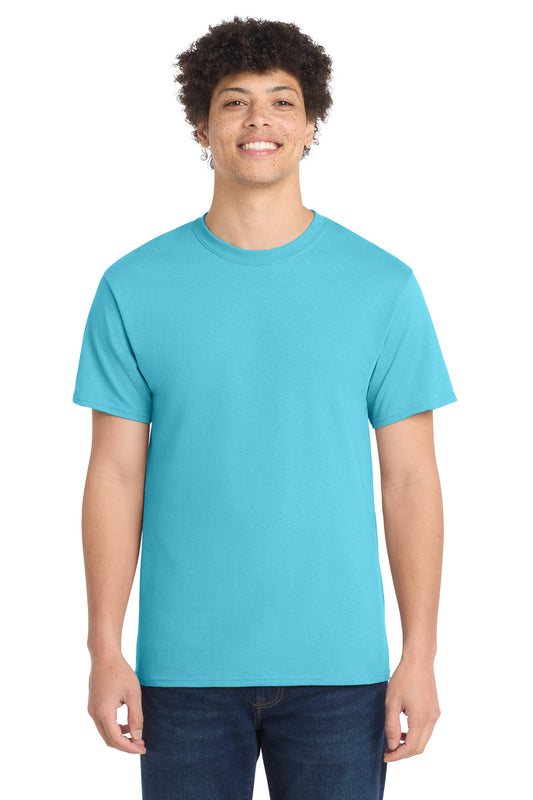 Front View of Aquatic Blue Port & Co Core Cotton Tee. PC54 plain