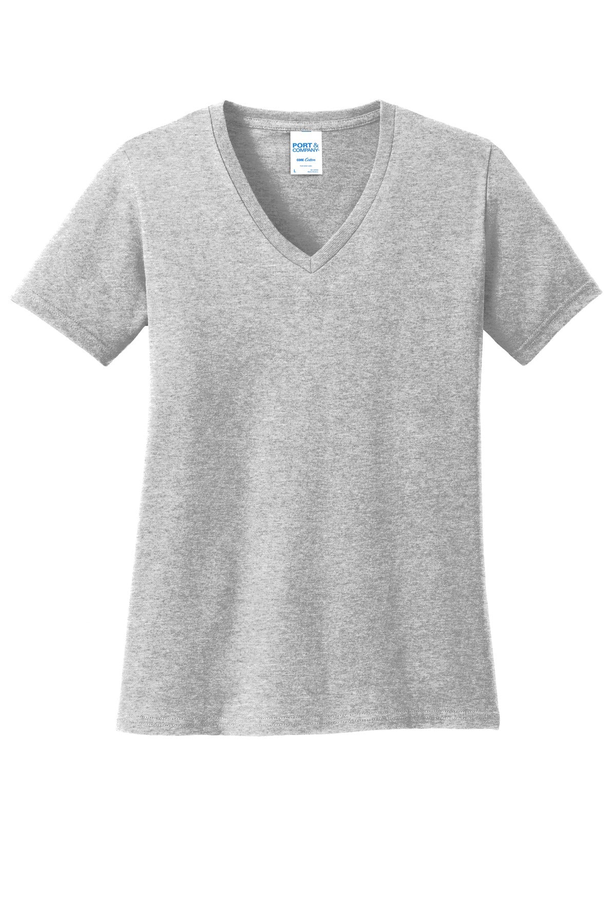 Front View of Ash Port & Co Women's Core Cotton V-Neck Tee. LPC54V plain