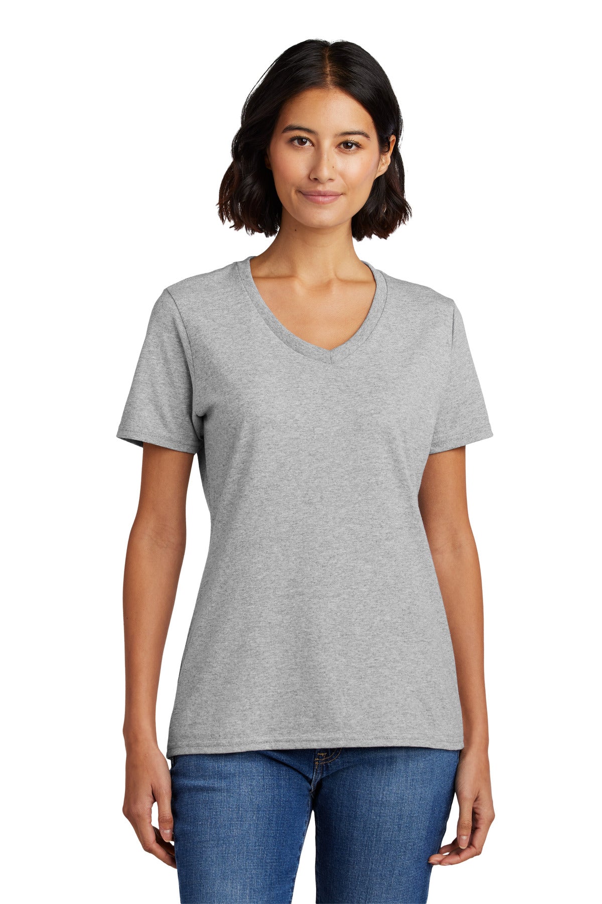 Front View of Ash Port & Co Women's Core Cotton V-Neck Tee. LPC54V plain