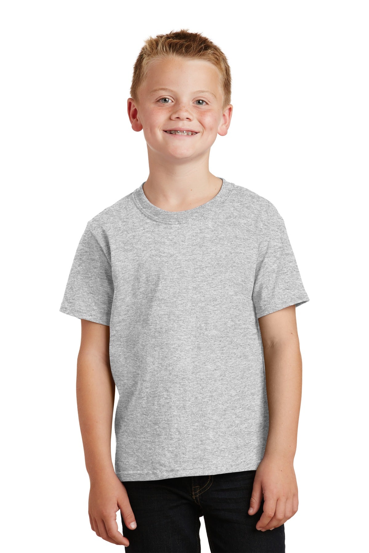 Front View of Ash Port & Co Youth Core Cotton Tee. PC54Y plain