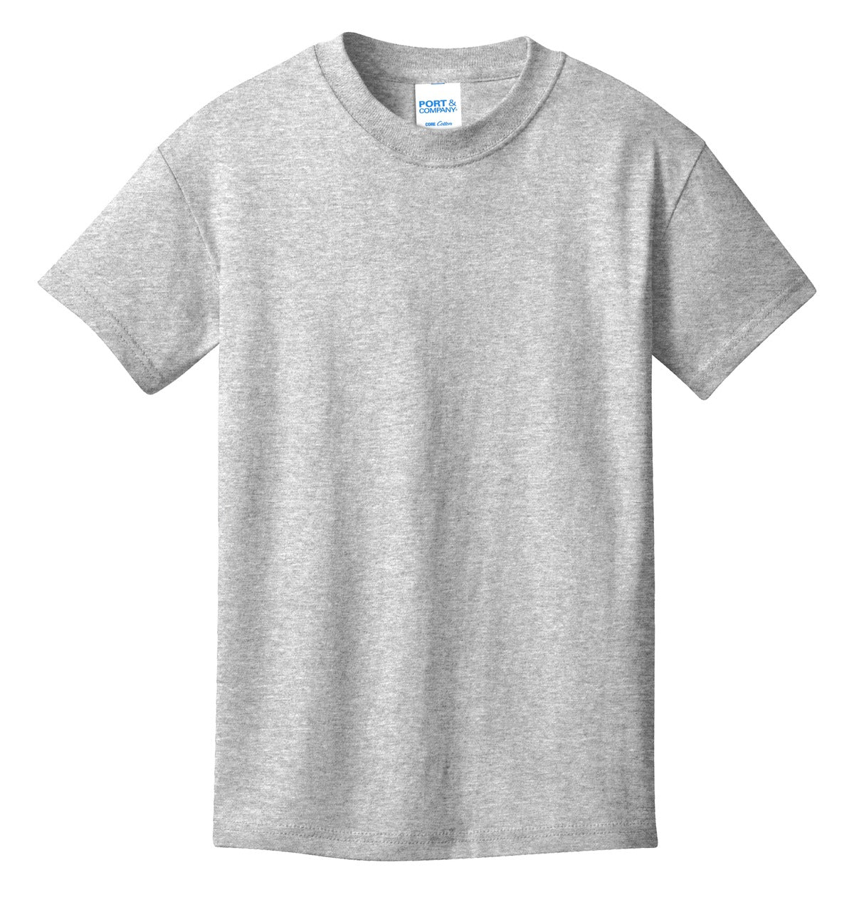Front View of Ash Port & Co Youth Core Cotton Tee. PC54Y plain