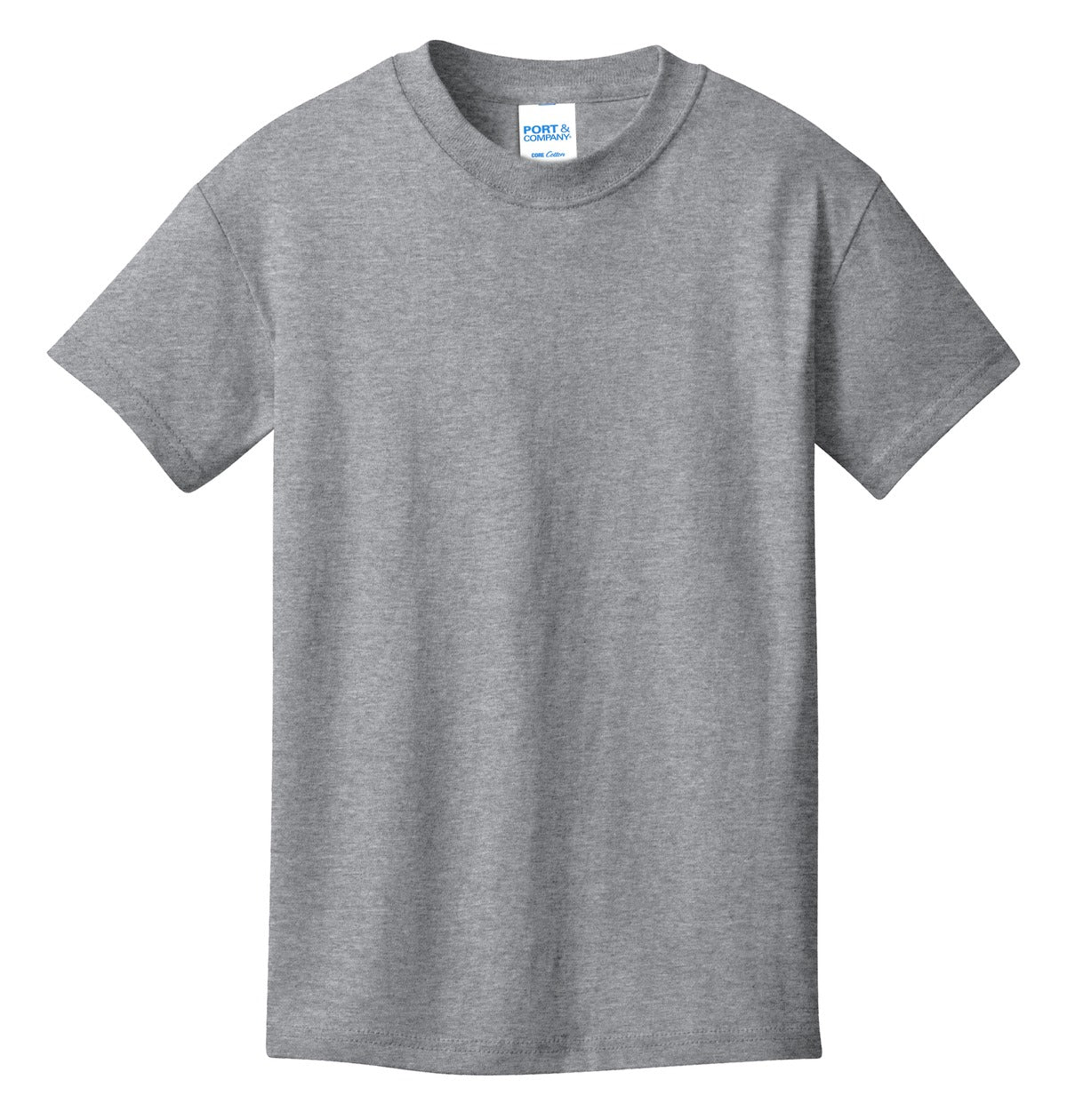 Front View of Ath Heather Port & Co Youth Core Cotton Tee. PC54Y plain