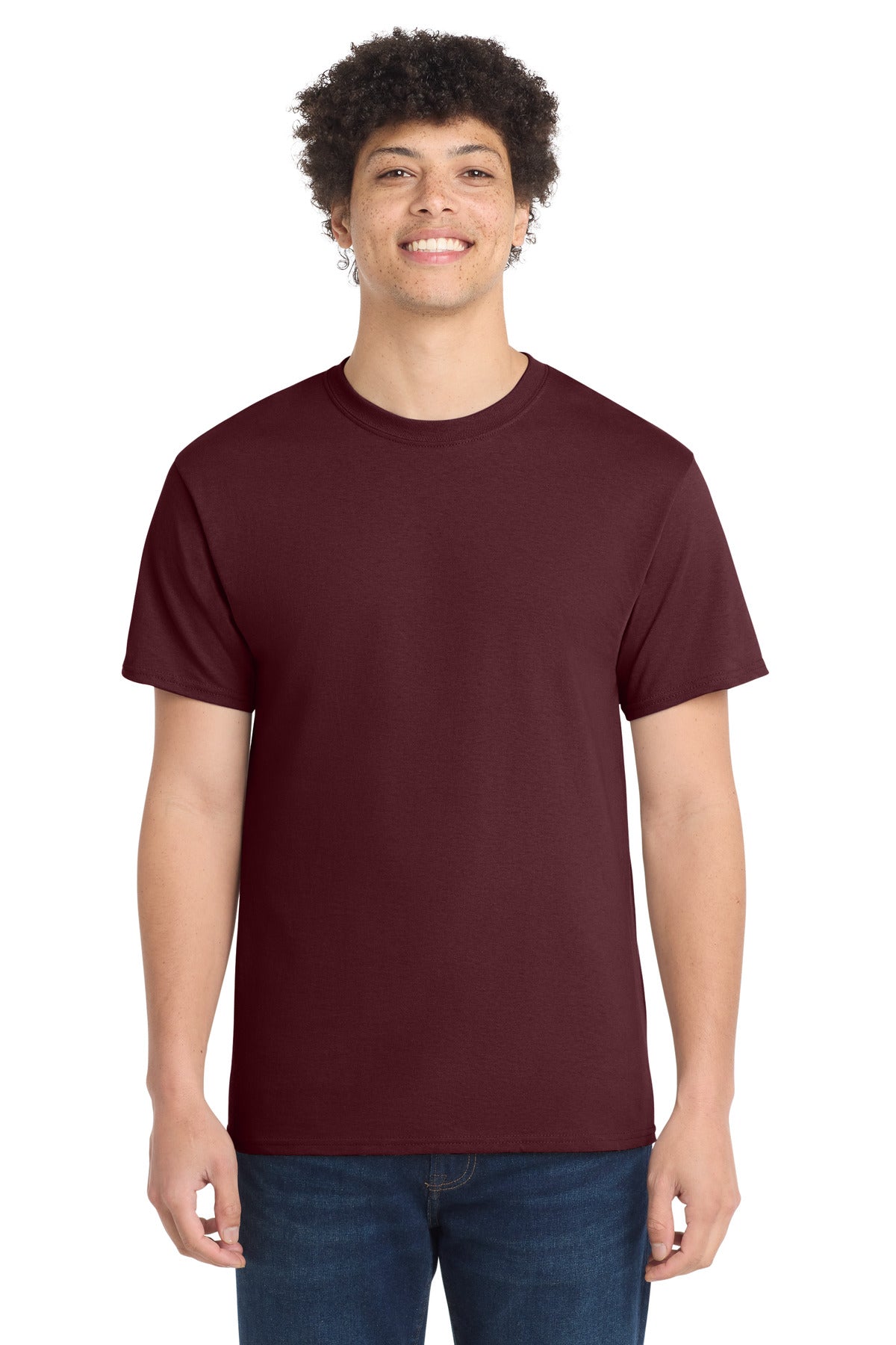 Front View of Ath Maroon Port & Co Core Cotton Tee. PC54 plain