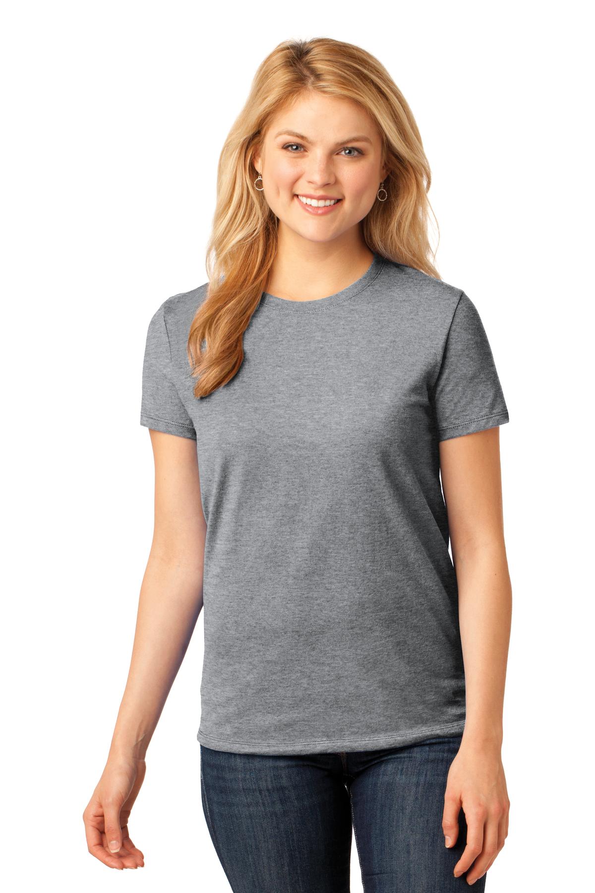 Front View of Athl Heather Port & Co Women's Core Cotton Tee. LPC54 plain