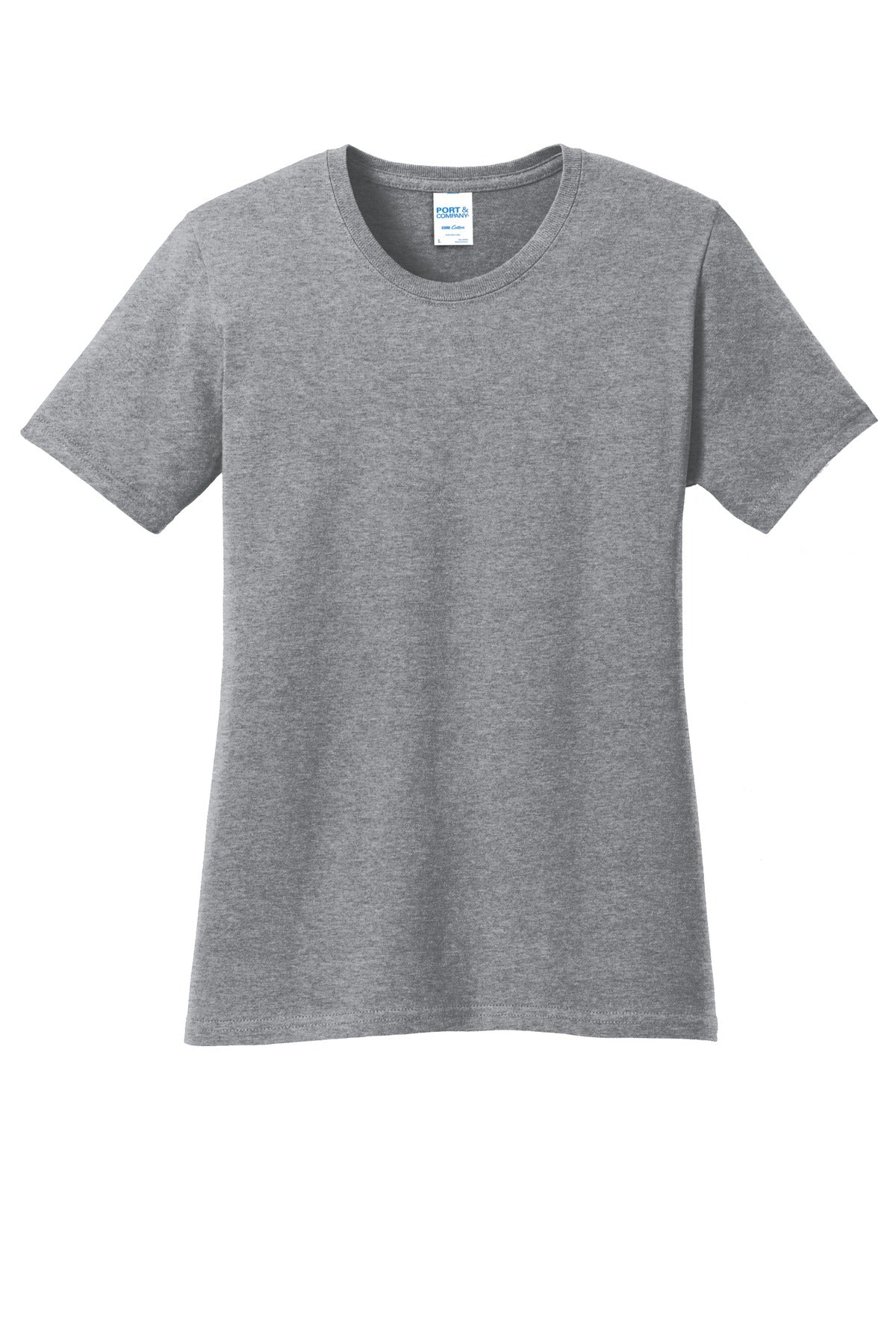Front View of Athl Heather Port & Co Women's Core Cotton Tee. LPC54 plain