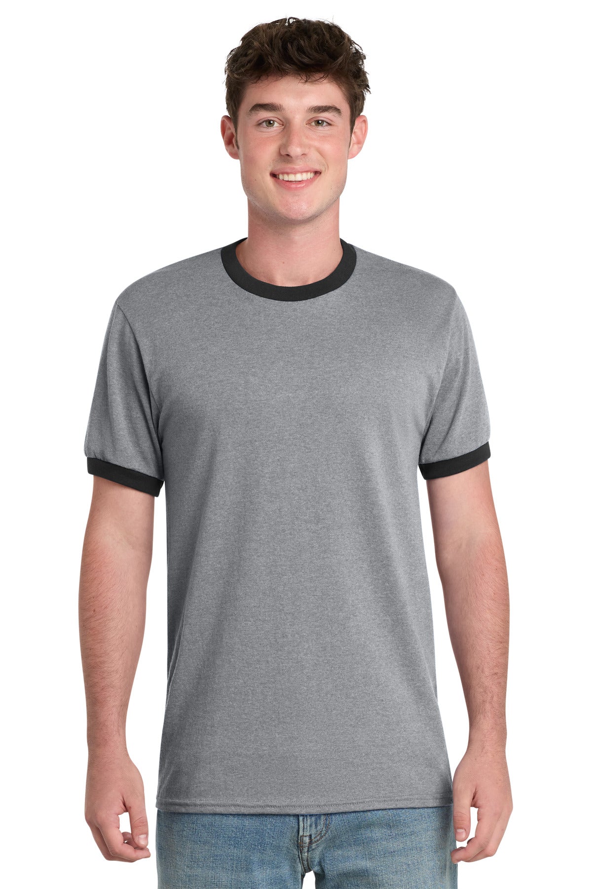 Front View of Athl He/Jet Bk Port & Co Core Cotton Ringer Tee. PC54R plain