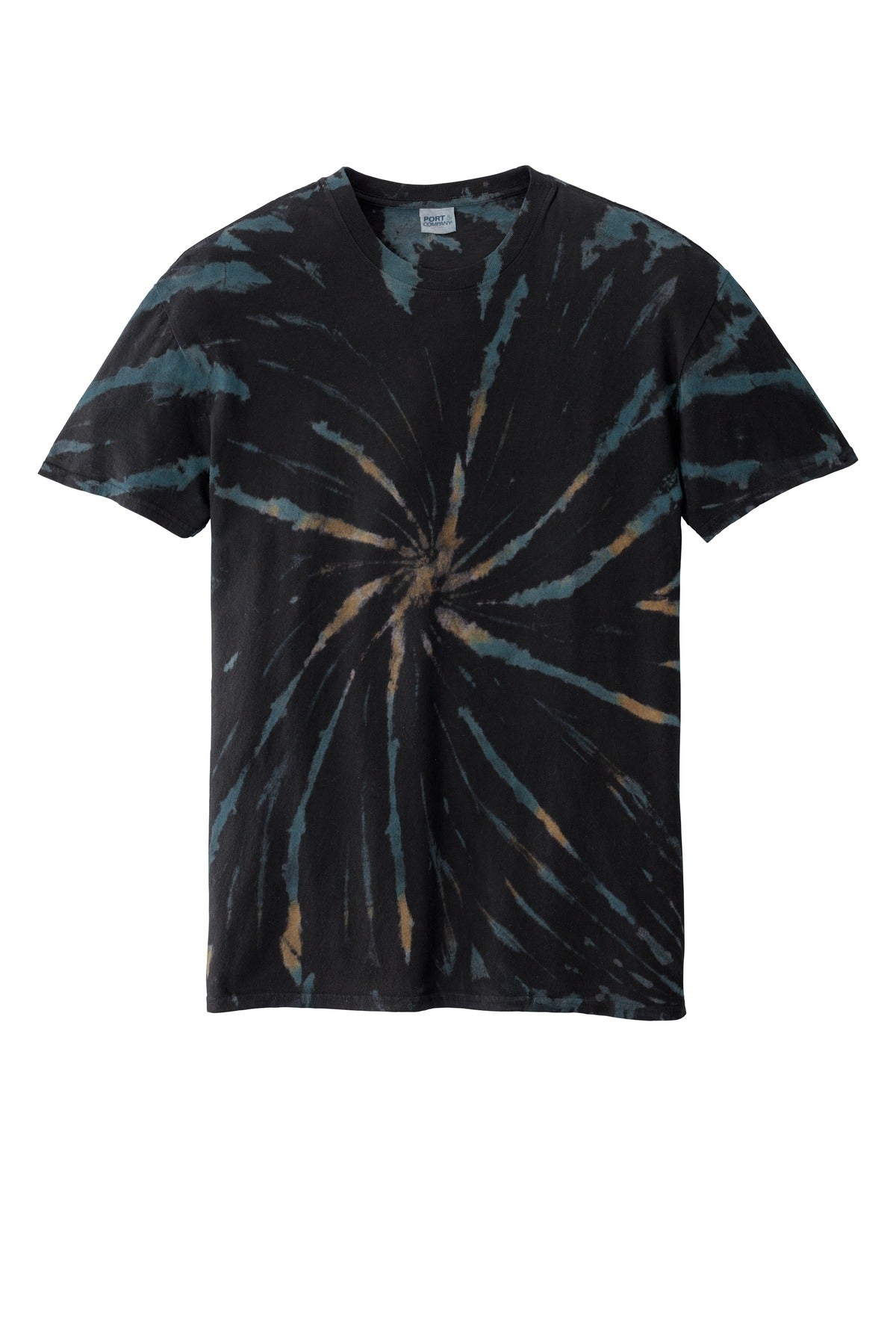 Front View of Black Galxy Sp Port & Co Tie-Dye Tee. PC147
