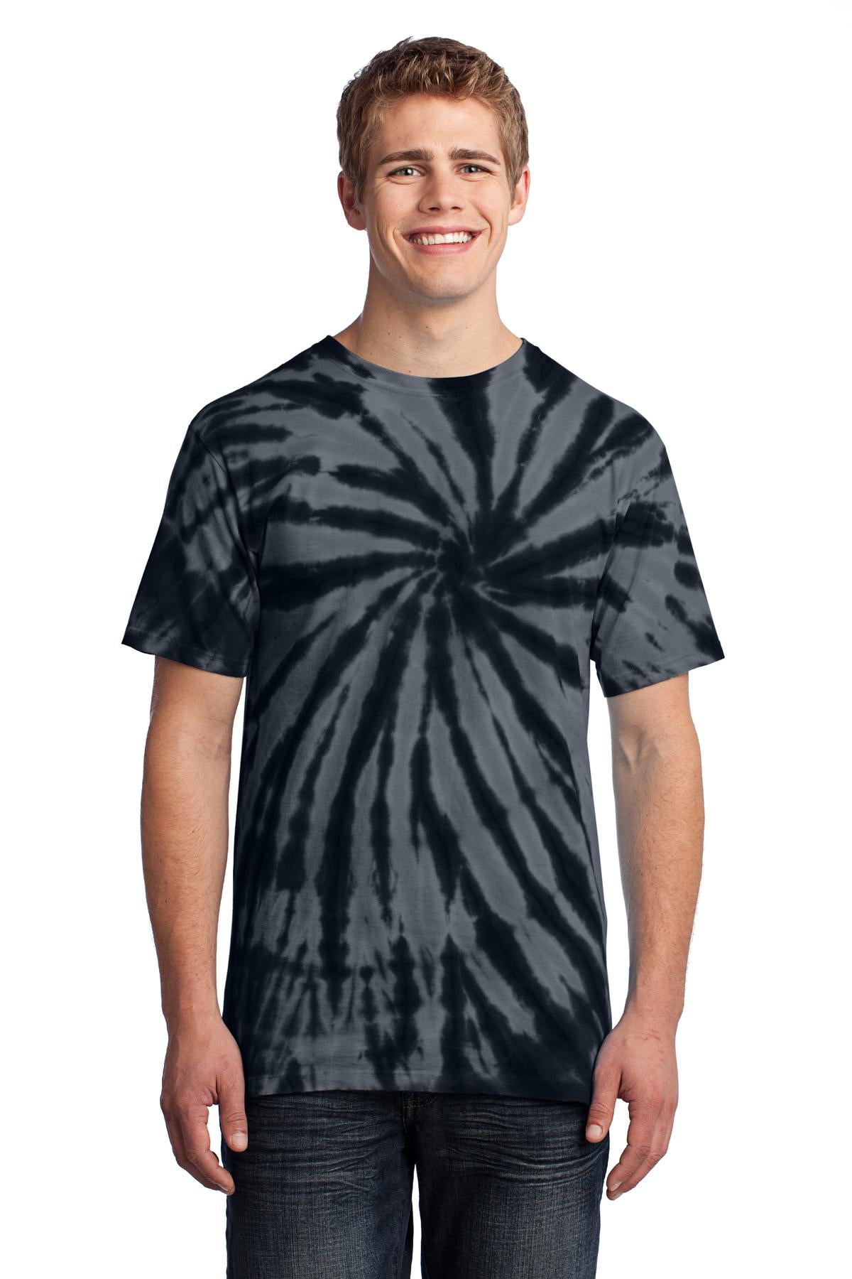 Front View of Black Port & Co Tie-Dye Tee. PC147 plain