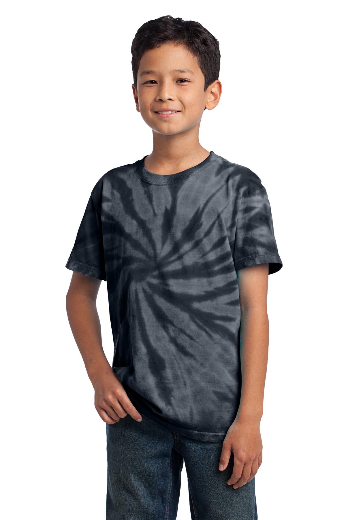 Front View of Black Port & Co Youth Tie-Dye Tee. PC147Y plain