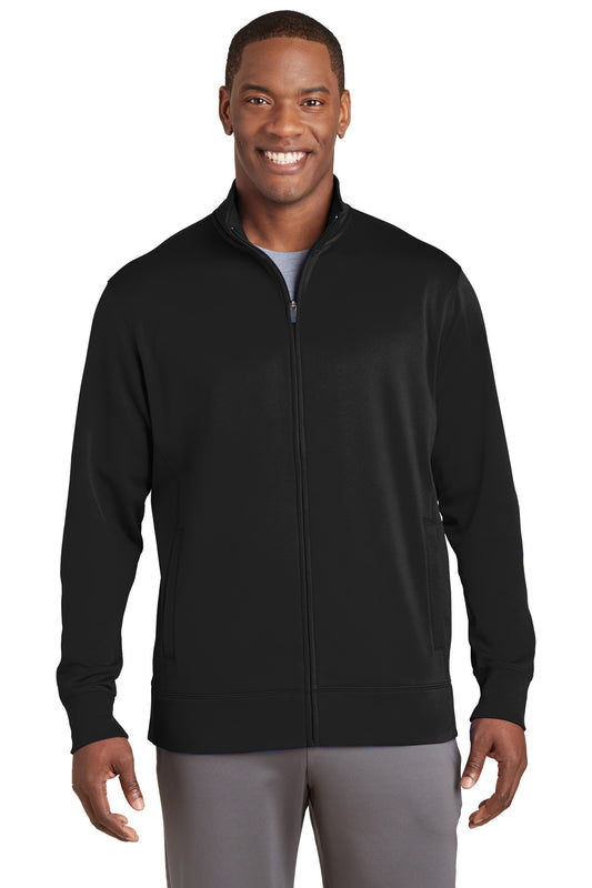 Front View of Black Sport-Tek Sport-Wick Fleece Full-Zip Jacket. ST241 plain