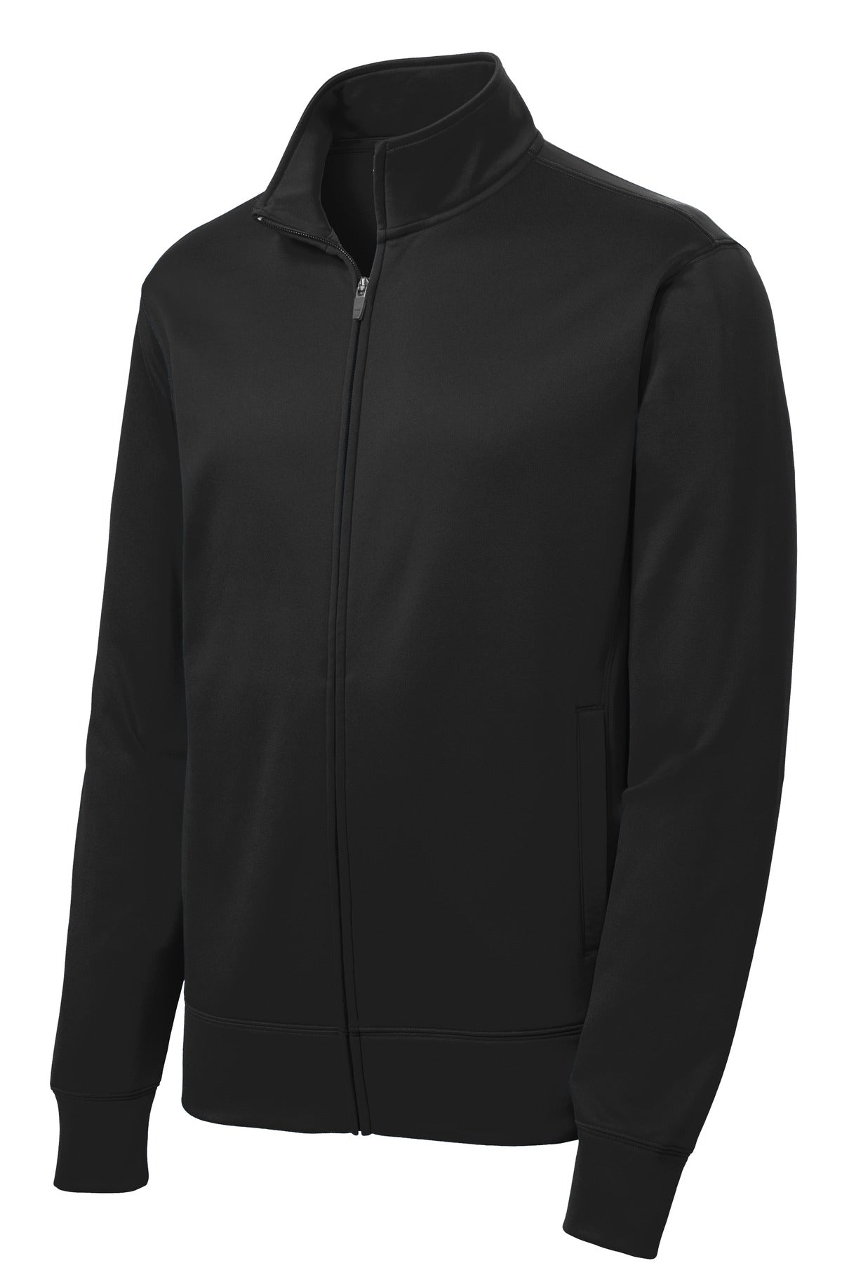 Front View of Black Sport-Tek Sport-Wick Fleece Full-Zip Jacket. ST241 plain