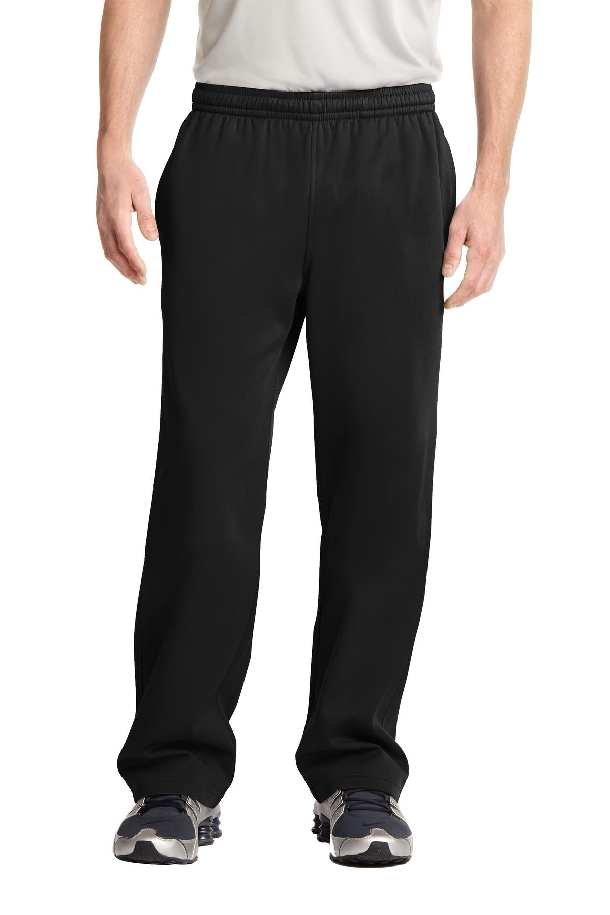 Front View of Black Sport-Tek Sport-Wick Fleece Pant. ST237 plain