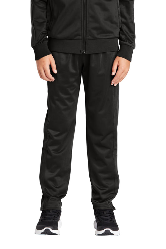 Front View of Black Sport-Tek Youth Tricot Track Jogger. YPST95