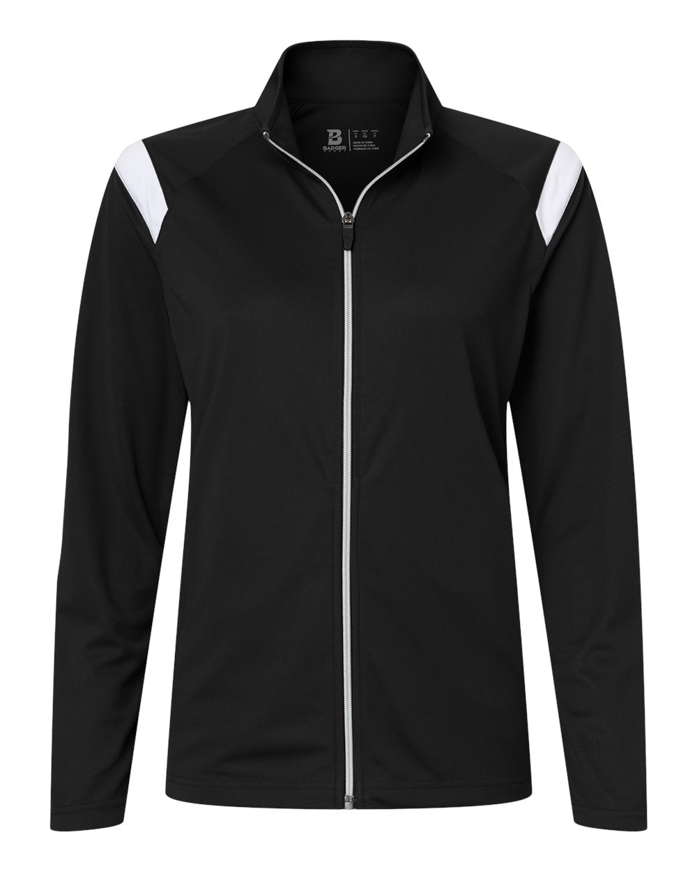 Front View of Black/ White Women's On The Rise Outercore Warm-Up Jacket - 7925 plain