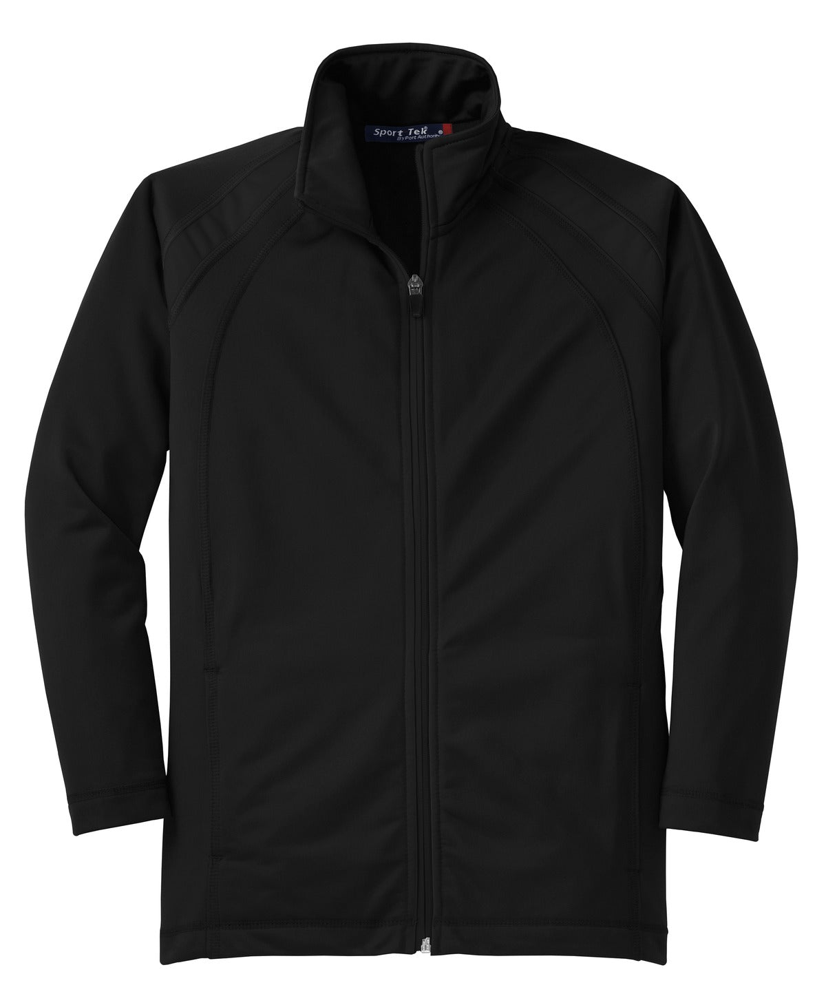 Front View of Black/Black Sport-Tek Youth Tricot Track Jacket. YST90 plain