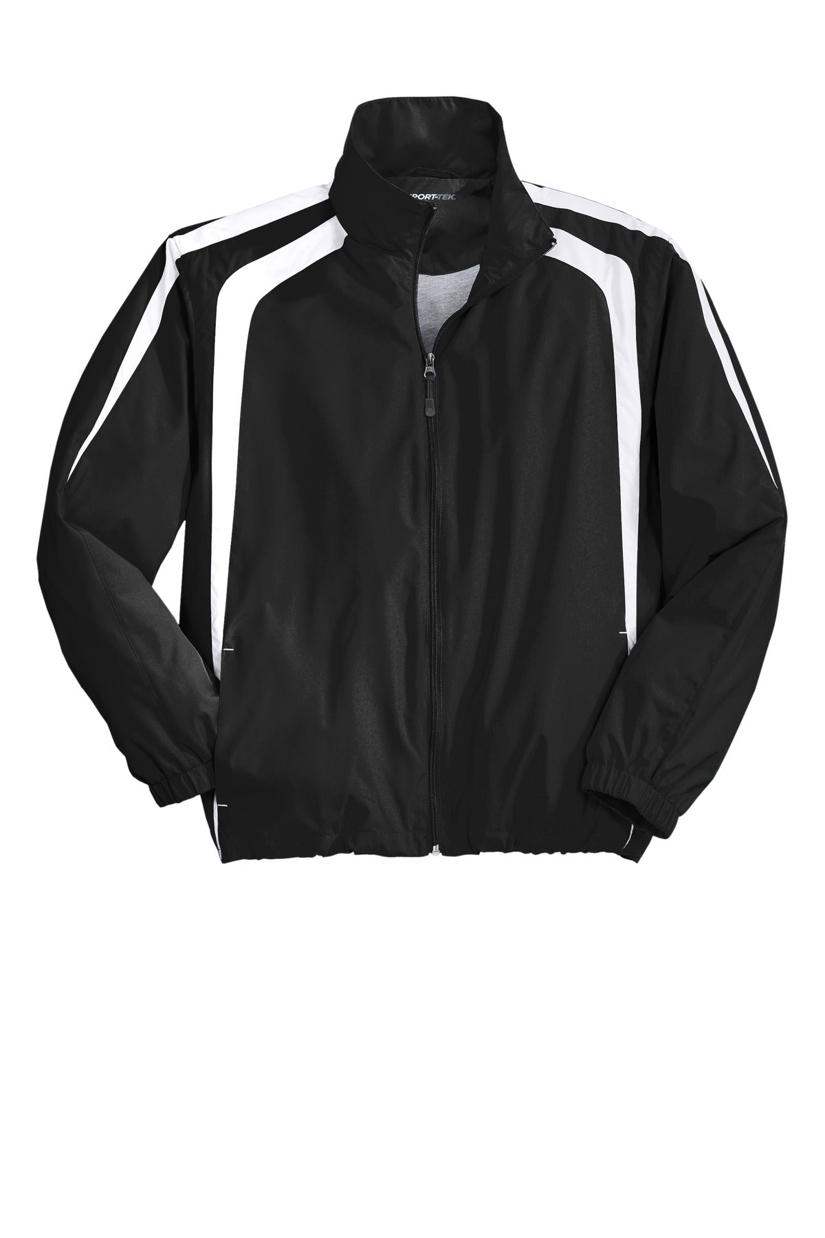 Front View of Black/White Sport-Tek Colorblock Raglan Jacket. JST60 plain