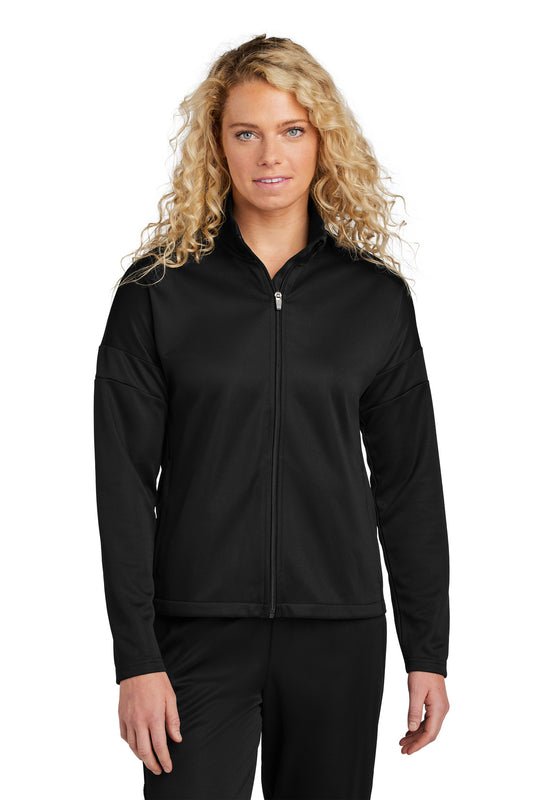 Front View of Blk/Blk Sport-Tek Women's Travel Full-Zip Jacket LST800 plain