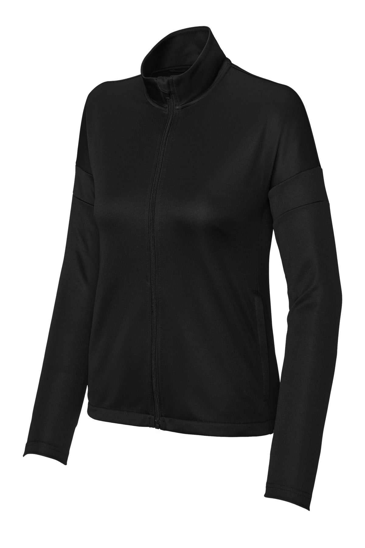 Front View of Blk/Blk Sport-Tek Women's Travel Full-Zip Jacket LST800 plain
