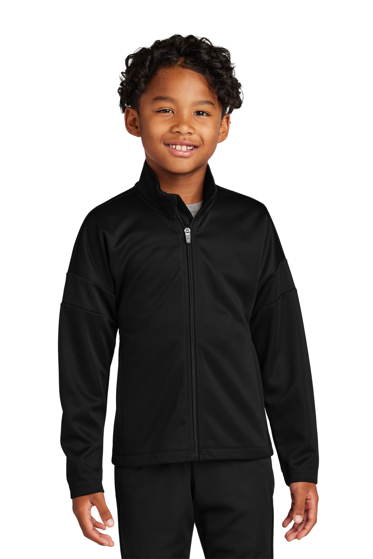 Front View of Blk/Blk Sport-Tek Youth Travel Full-Zip Jacket YST800 plain