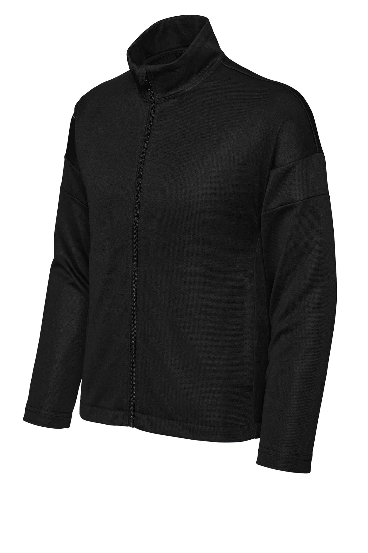 Front View of Blk/Blk Sport-Tek Youth Travel Full-Zip Jacket YST800 plain