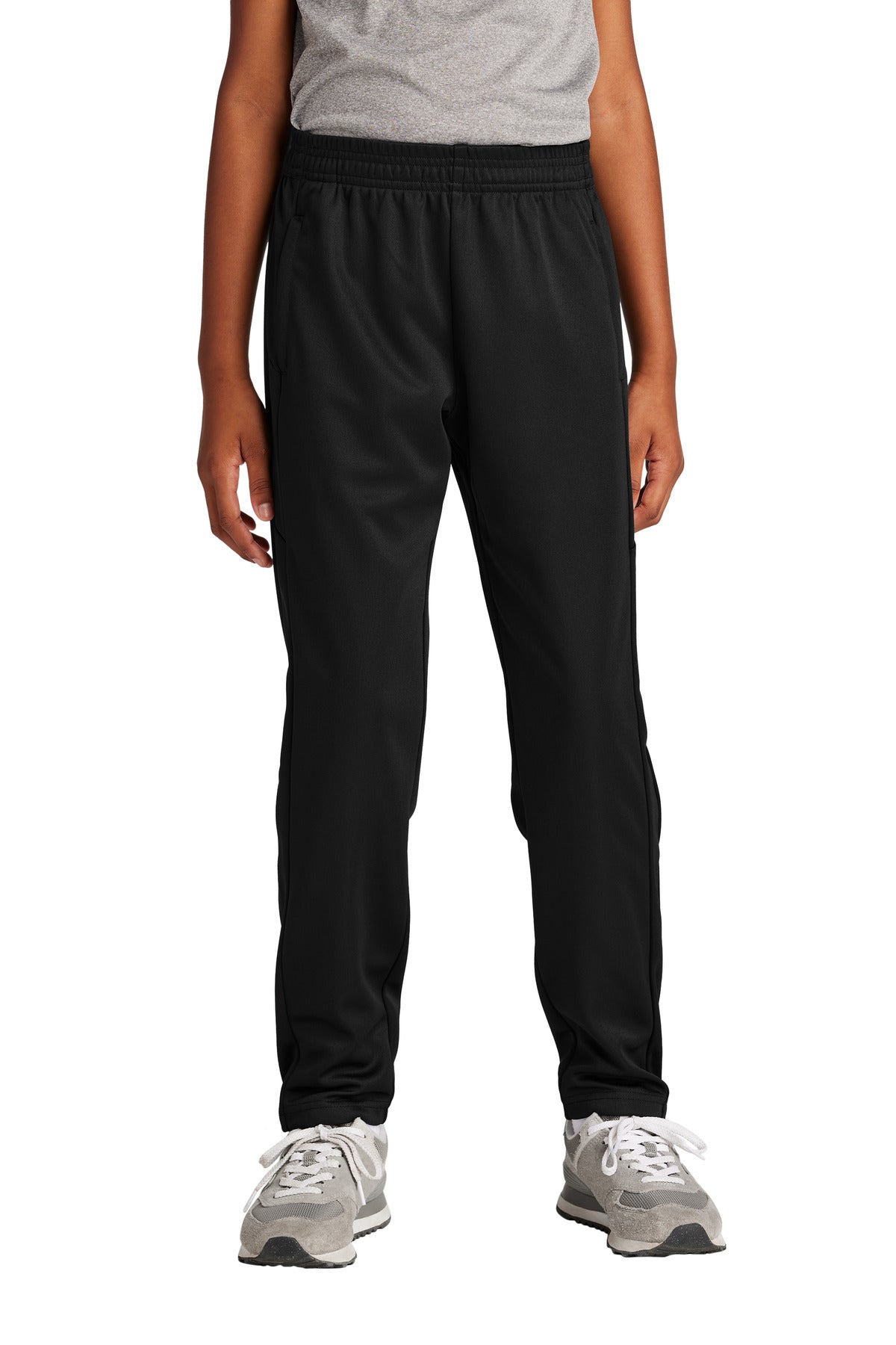 Front View of Blk/Blk Sport-Tek Youth Travel Pant YPST800