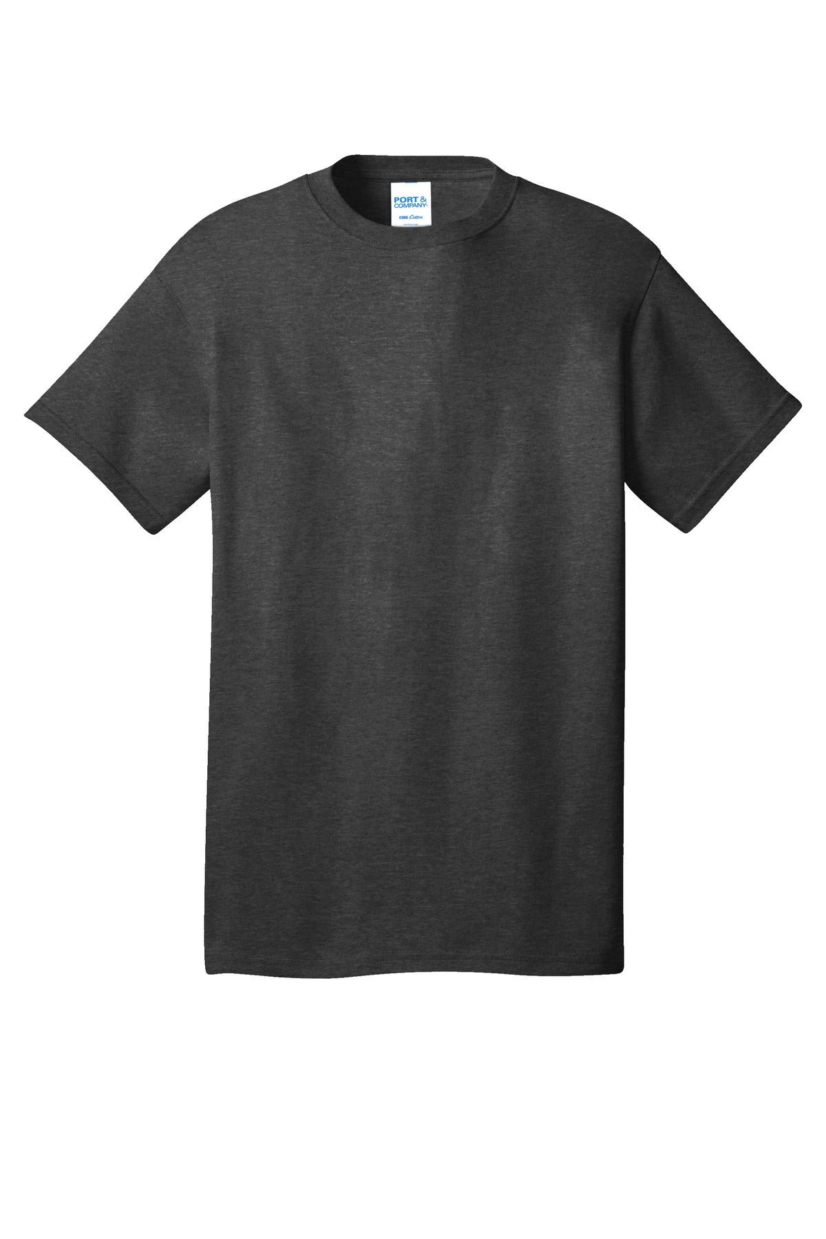 Front View of BlkHthr Port & Co Core Cotton Tee. PC54 plain