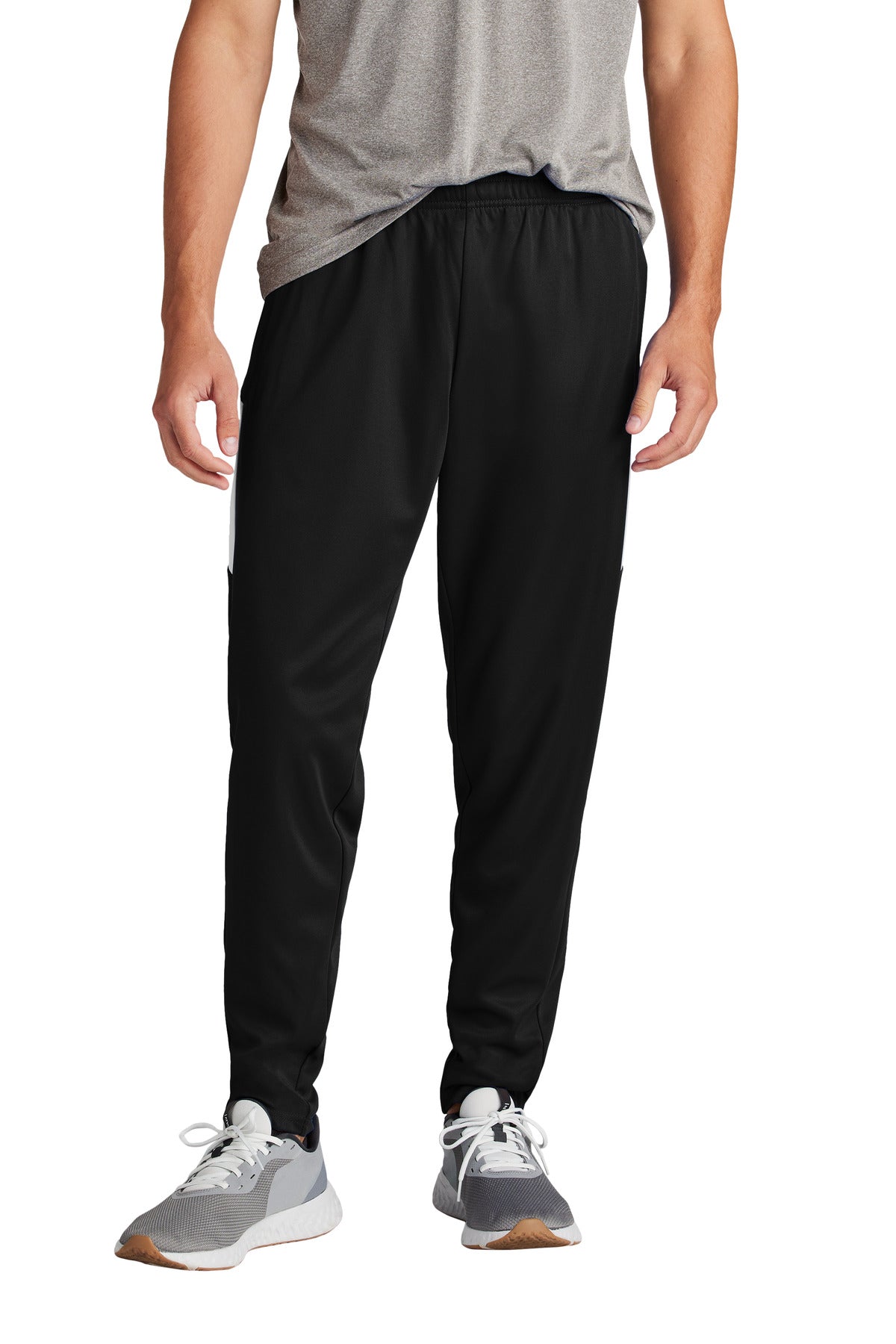 Front View of Blk/White Sport-Tek Travel Pant PST800 plain