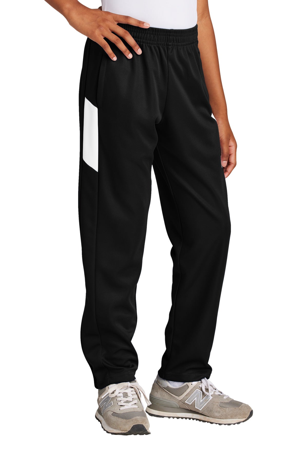 Front View of Blk/White Sport-Tek Youth Travel Pant YPST800