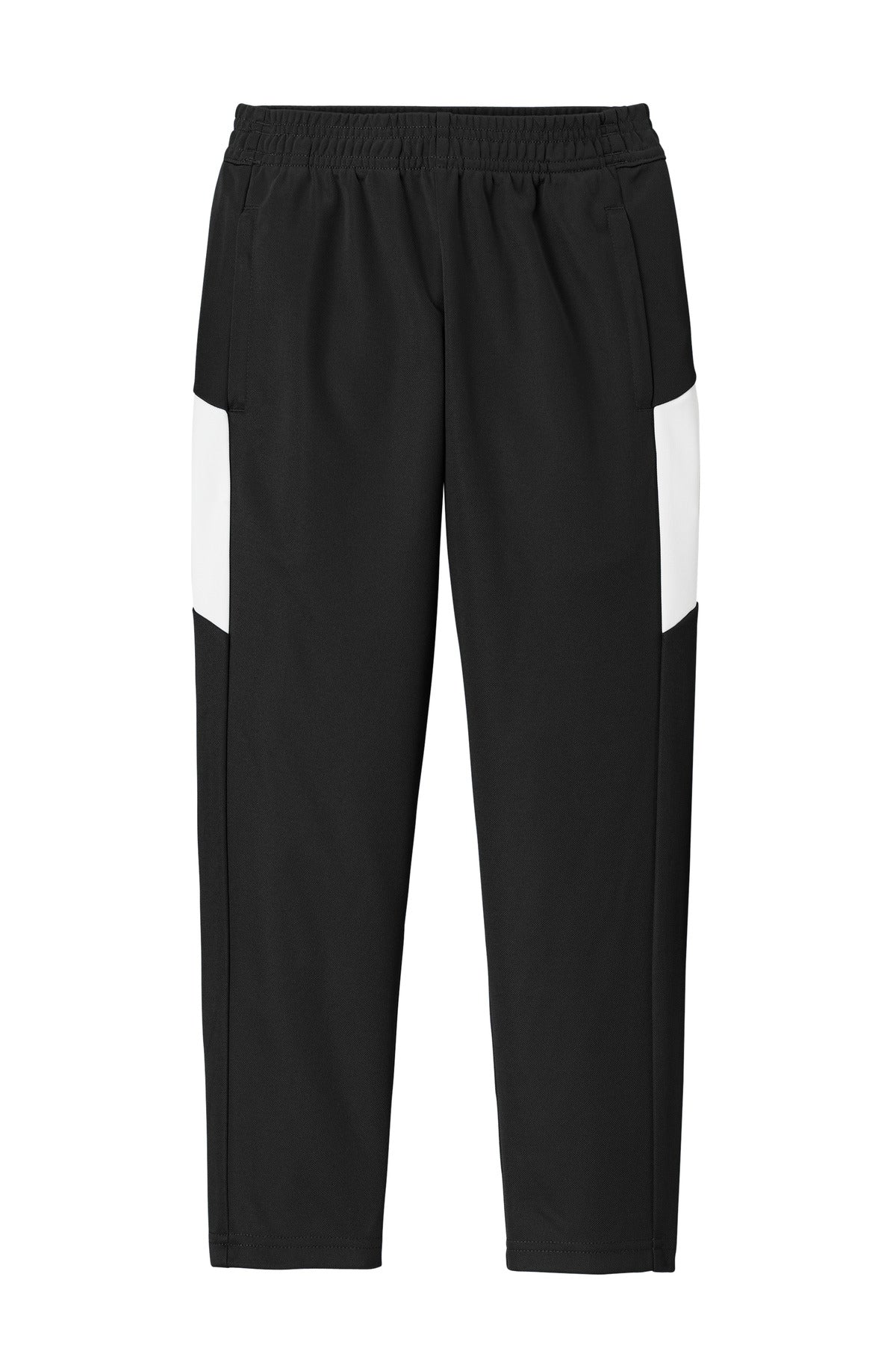 Front View of Blk/White Sport-Tek Youth Travel Pant YPST800