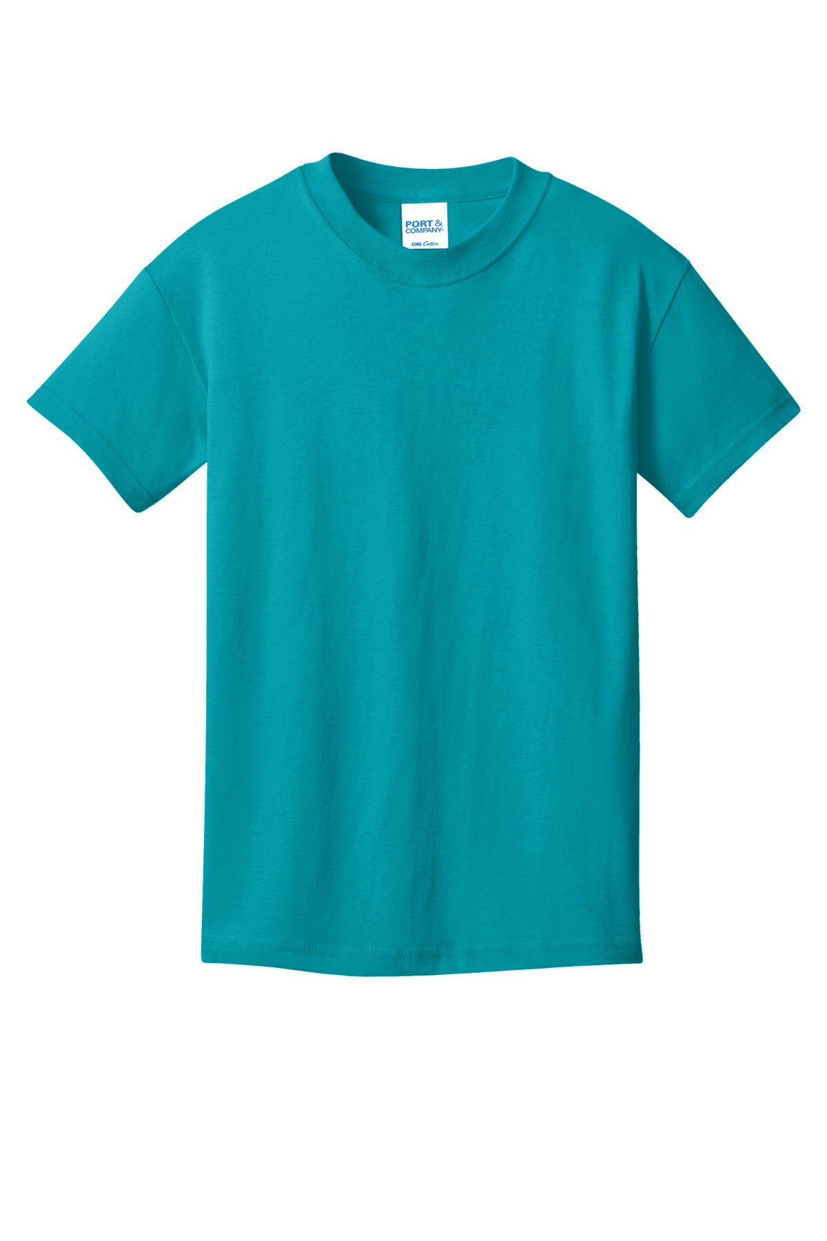 Front View of Bright Aqua Port & Co Youth Core Cotton Tee. PC54Y plain