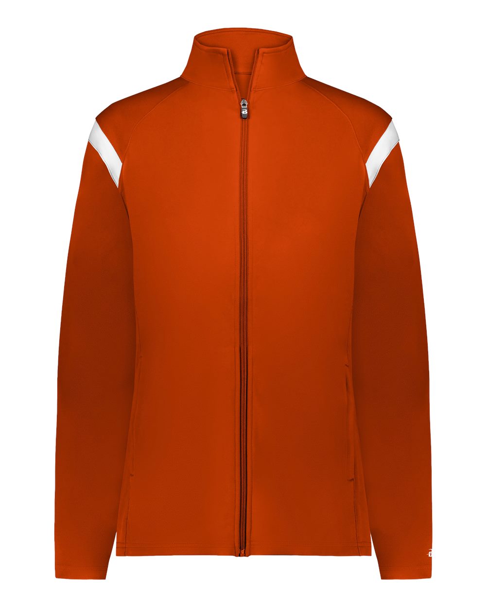 Front View of Burnt Orange/ White Women's On The Rise Outercore Warm-Up Jacket - 7925 plain
