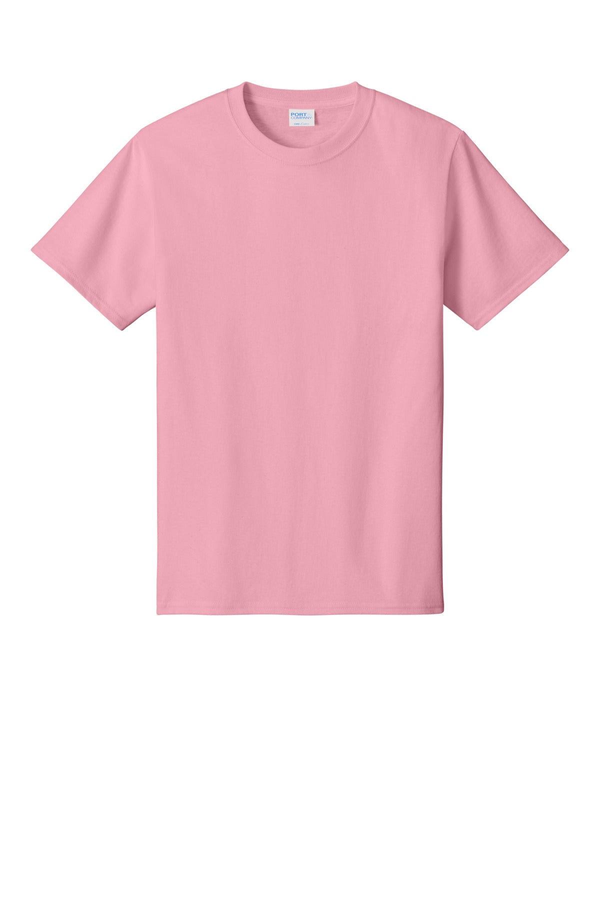 Front View of Candy Pink Port & Co Core Cotton Tee. PC54 plain