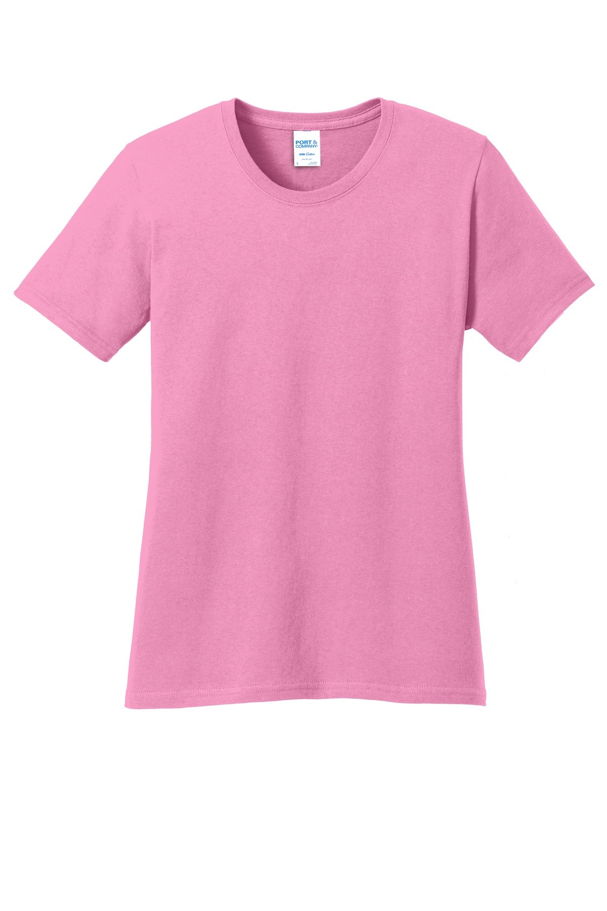 Front View of Candy Pink Port & Co Women's Core Cotton Tee. LPC54 plain