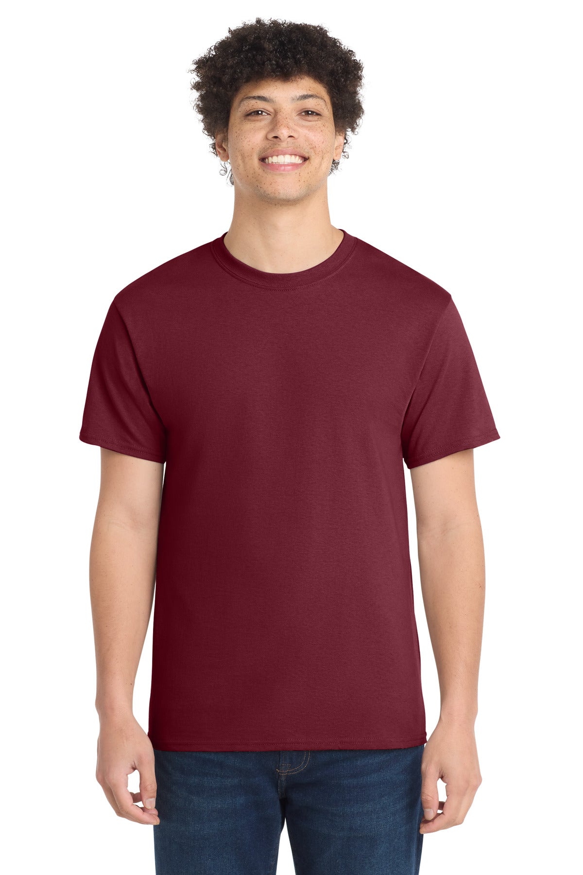 Front View of Cardinal Port & Co Core Cotton Tee. PC54 plain
