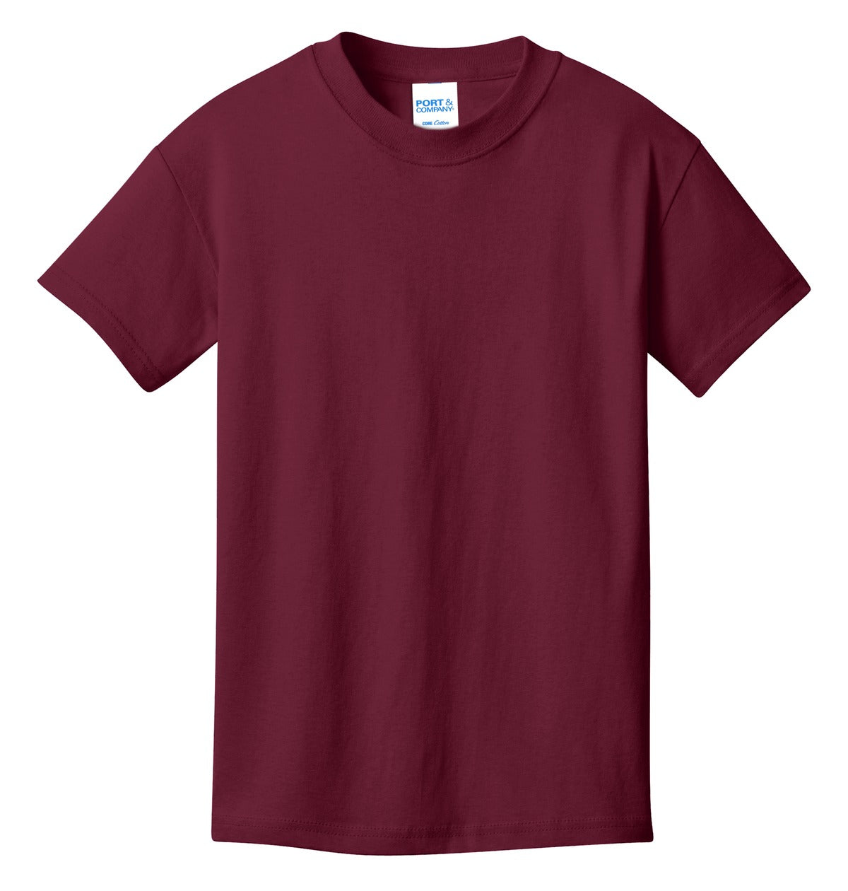 Front View of Cardinal Port & Co Youth Core Cotton Tee. PC54Y plain