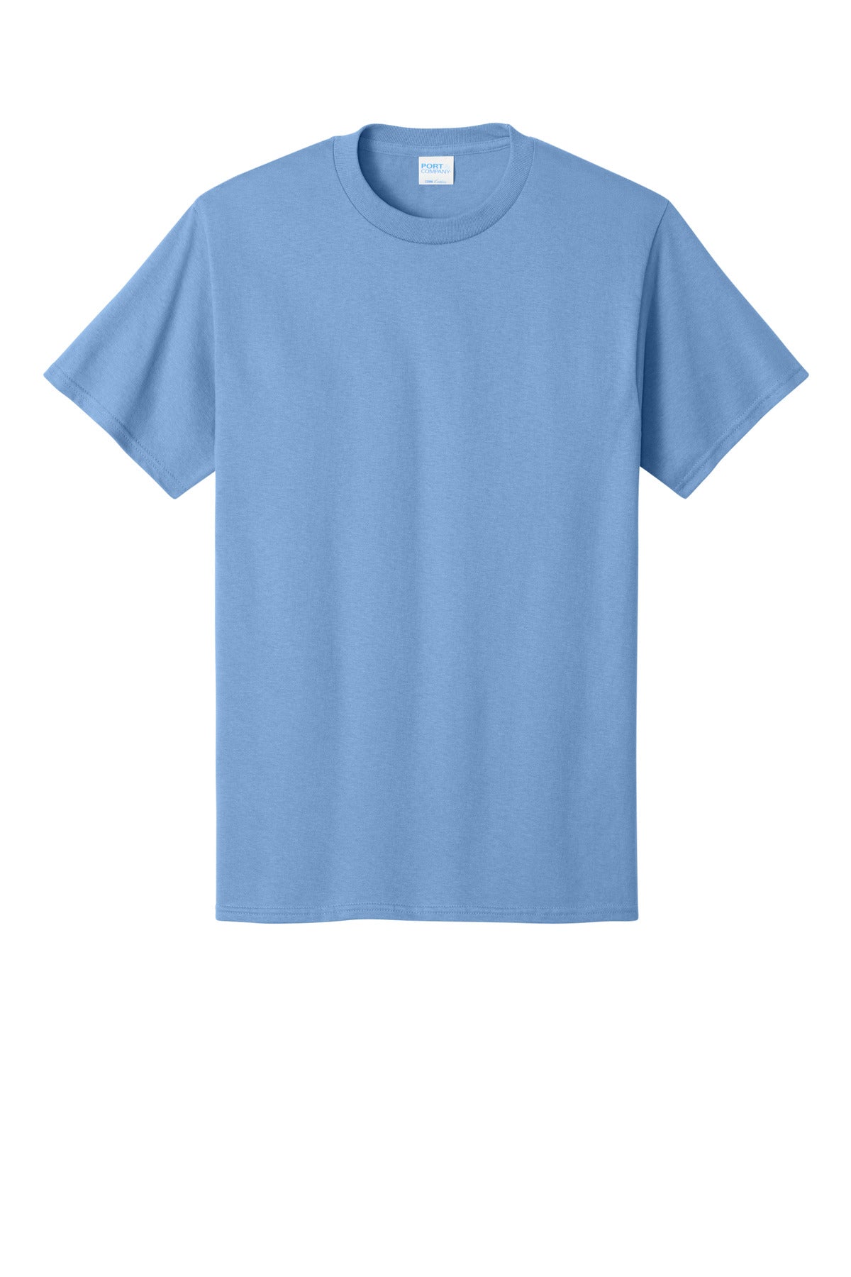 Front View of Carolina Blue Port & Co Core Cotton Tee. PC54 plain
