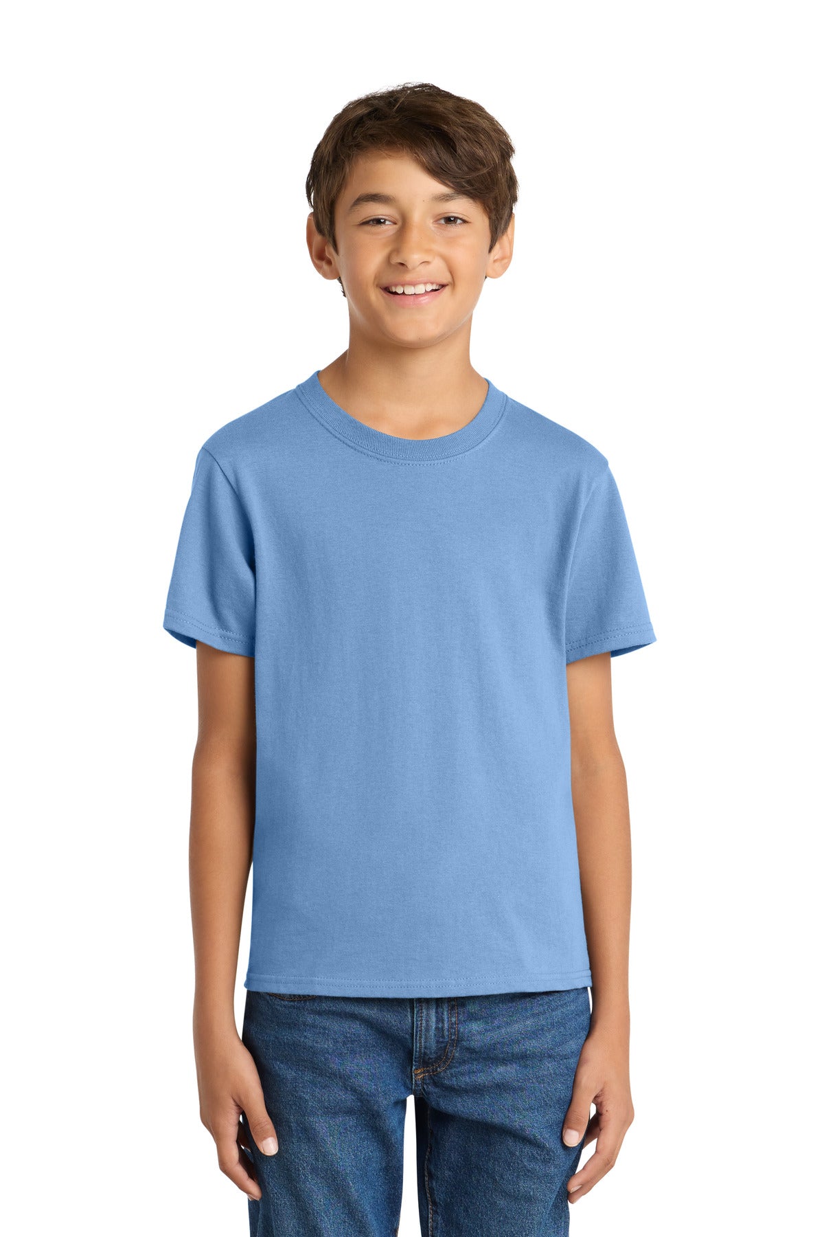 Front View of CarolinaBl Port & Co Youth Core Cotton Tee. PC54Y plain
