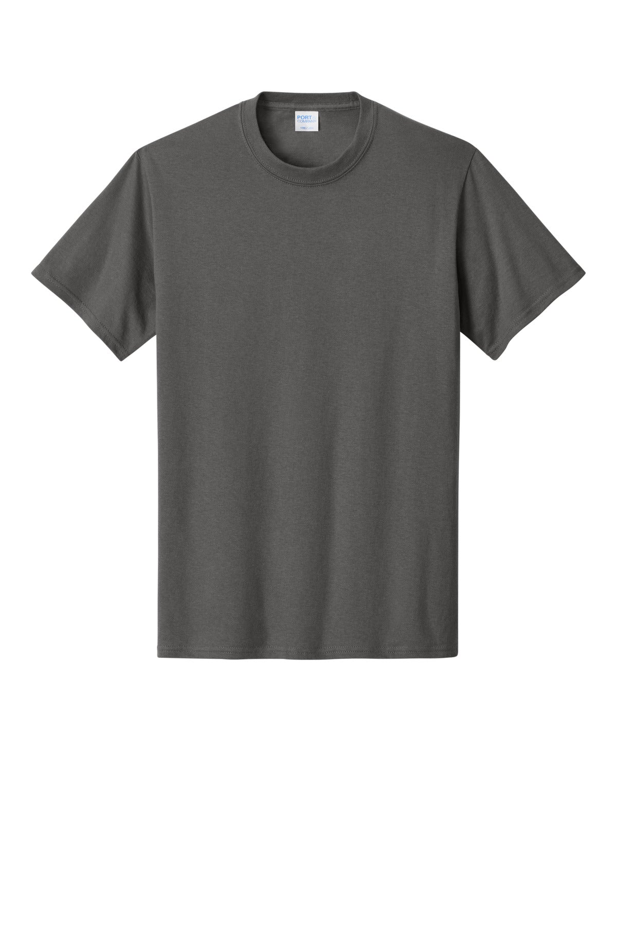 Front View of Charcoal Port & Co Core Cotton Tee. PC54 plain
