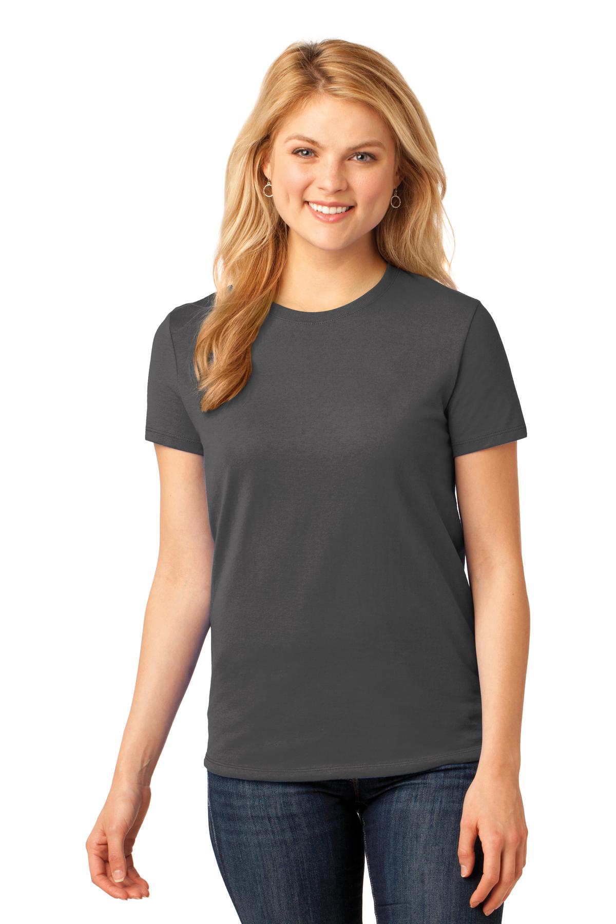 Front View of Charcoal Port & Co Women's Core Cotton Tee. LPC54 plain